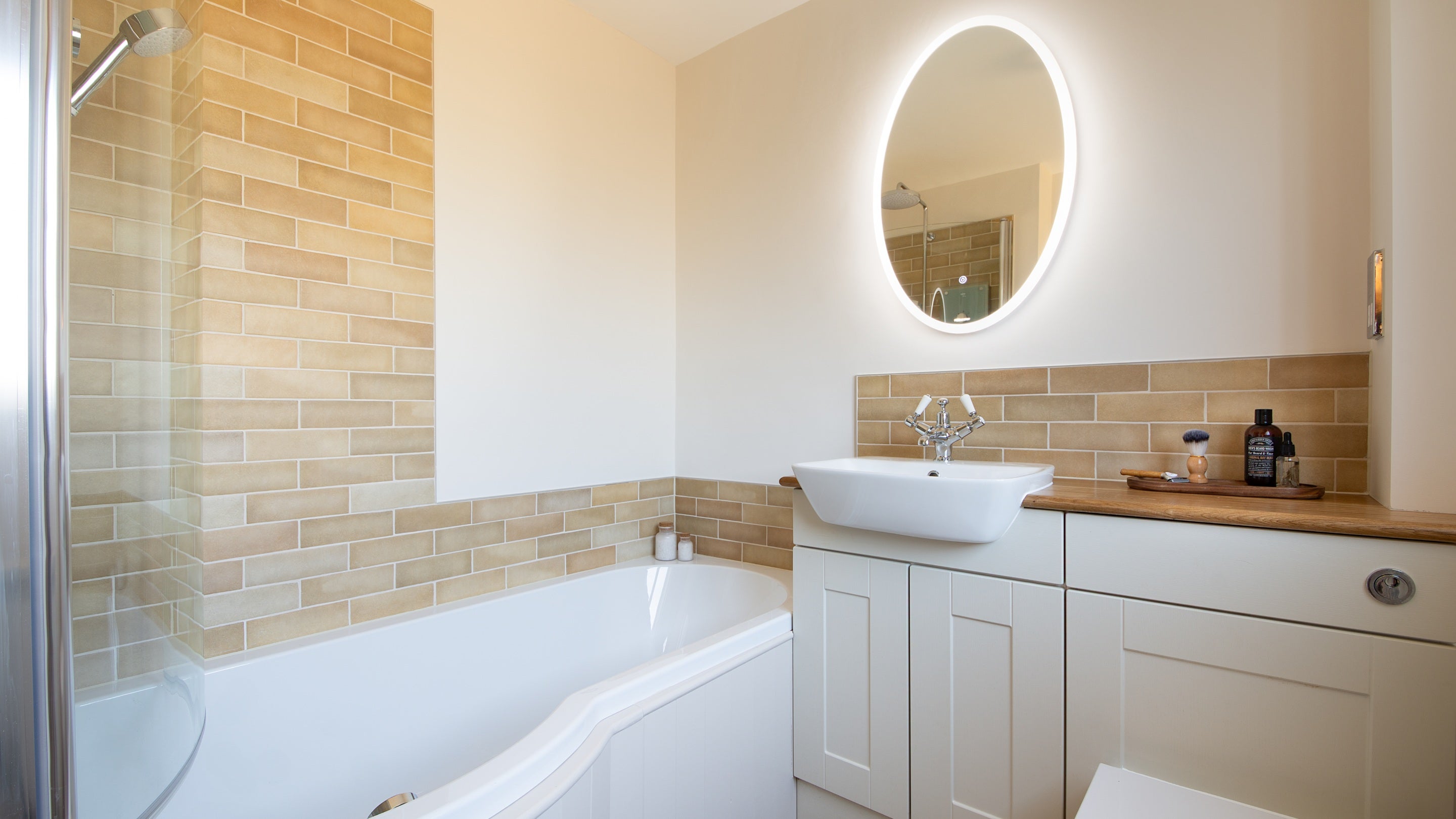 The bathroom, with shower over bath, on the ground floor of Cladium, Cambridgeshire