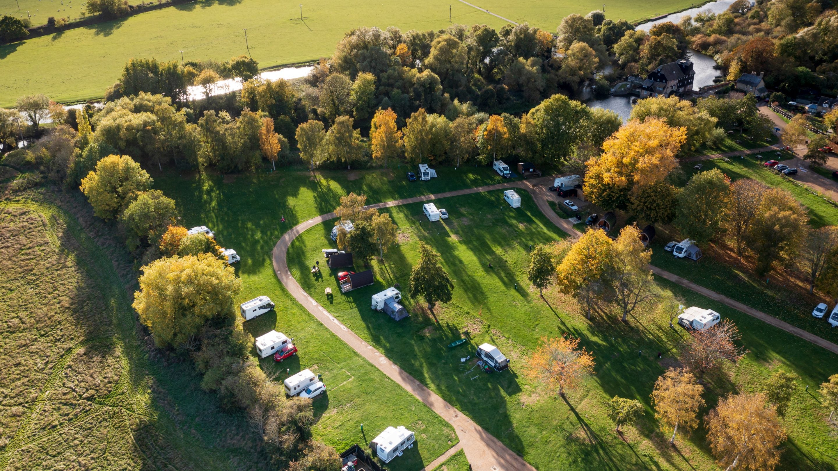 An aerial view of Waterclose Meadows Campsite, Cambridgeshire