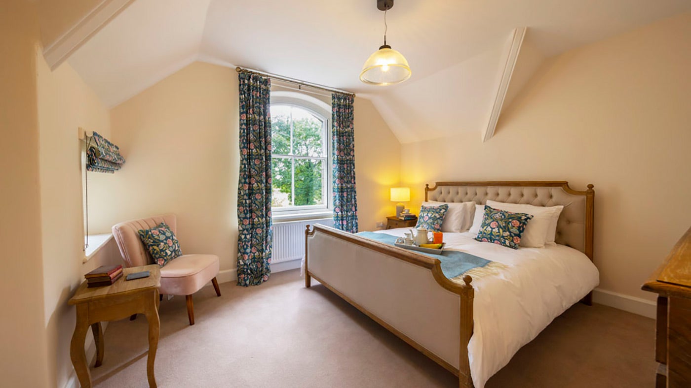 The master bedroom at Lyme West Lodge, Cheshire