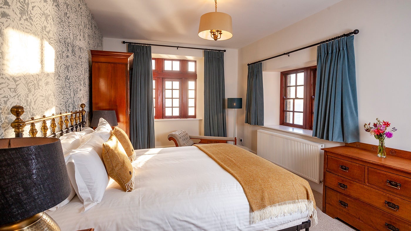 The master bedroom at Bar Lodge, Penrose, Helston, Cornwall
