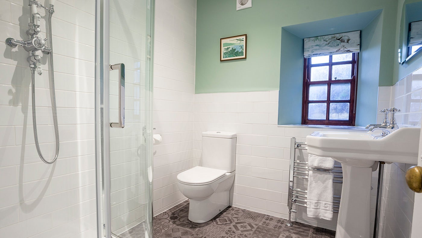 The shower room at Bar Lodge, Penrose, Helston, Cornwall