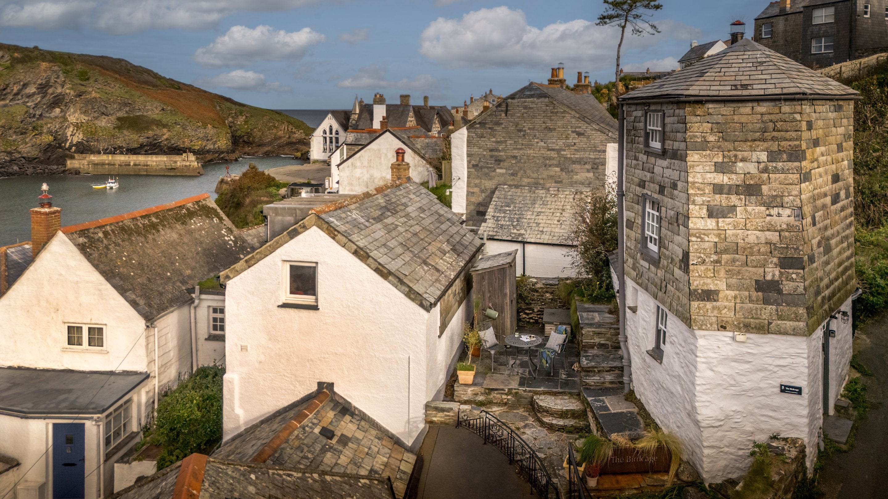 The Birdcage, a three-storey pentagonal cottage, which overlooks Port Isaac and its harbour, Cornwall