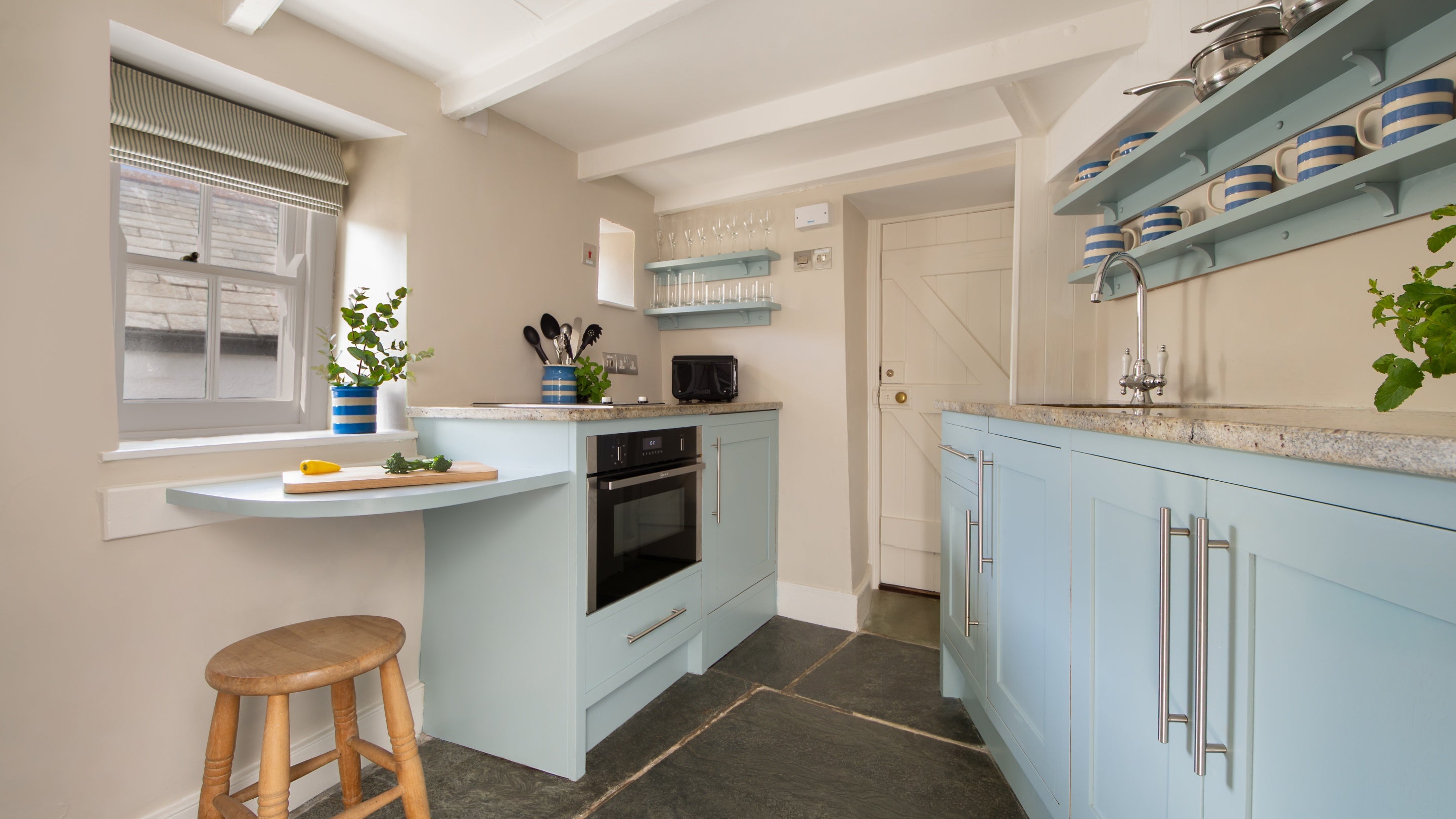 The kitchen on the ground floor of The Birdcage, Cornwall