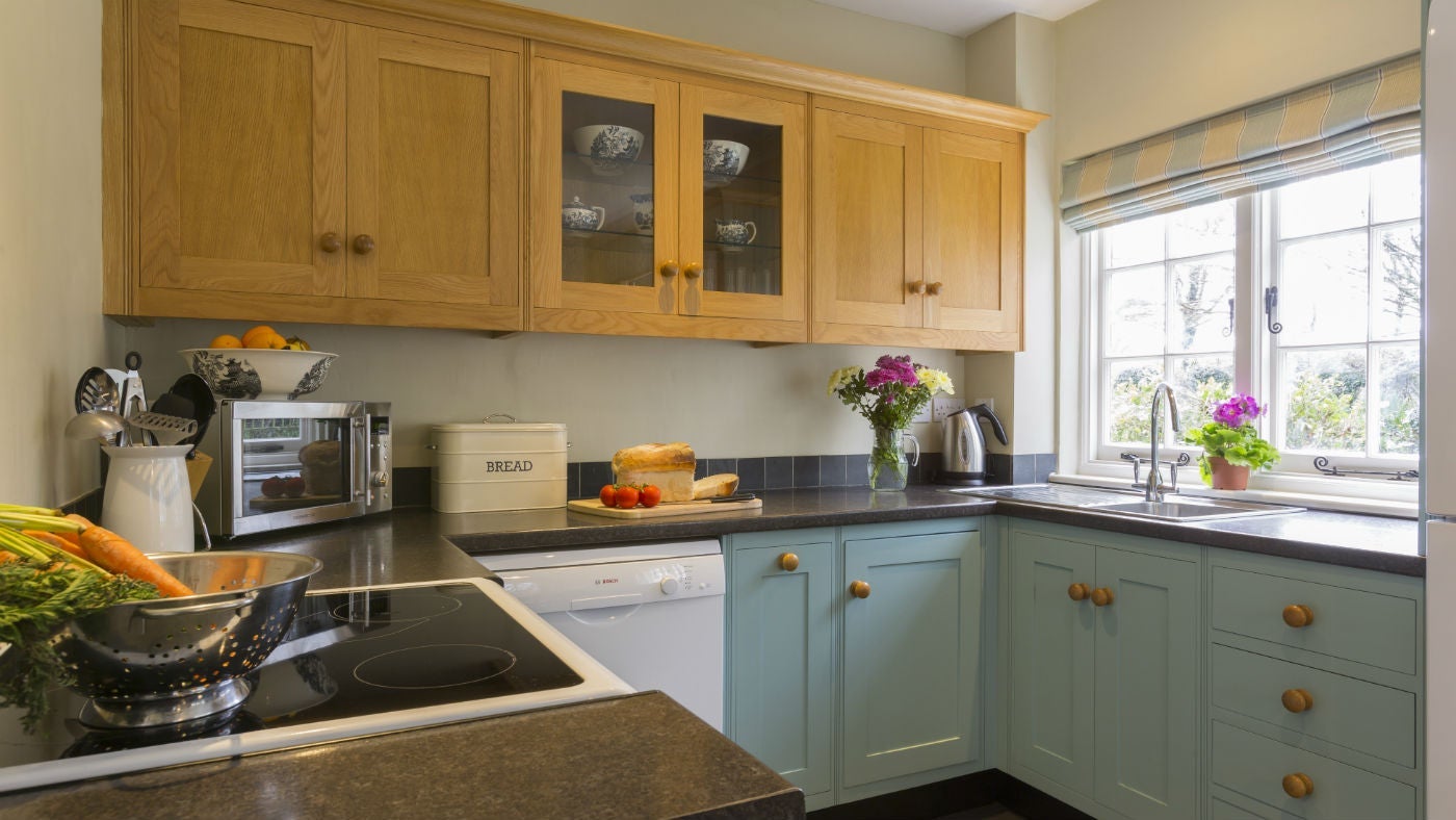 The kitchen at Bohurrow Farm Cottage, Roseland, Cornwall
