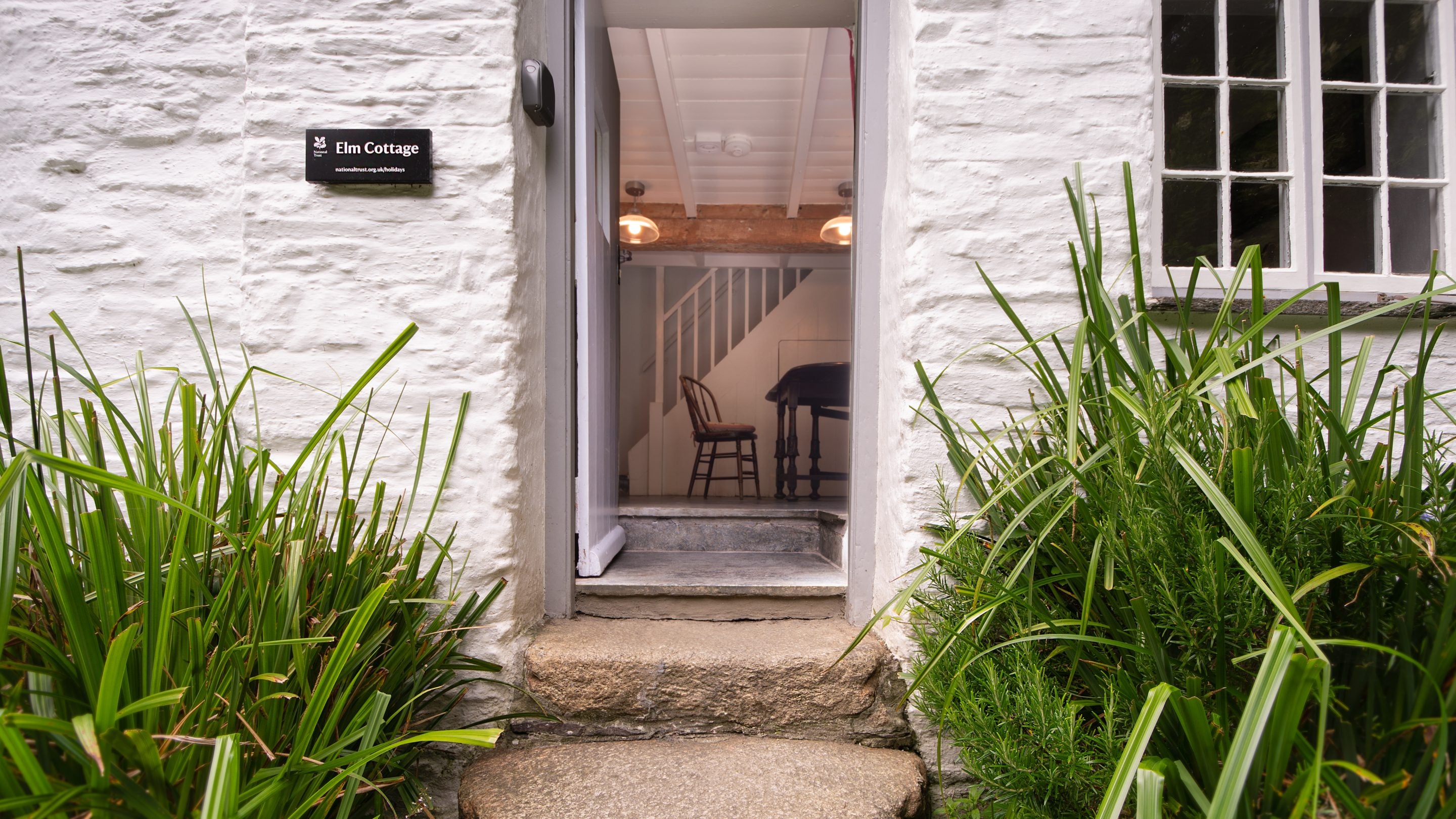 The front door leading into the dining hall at Boscastle Elm Cottage, Cornwall