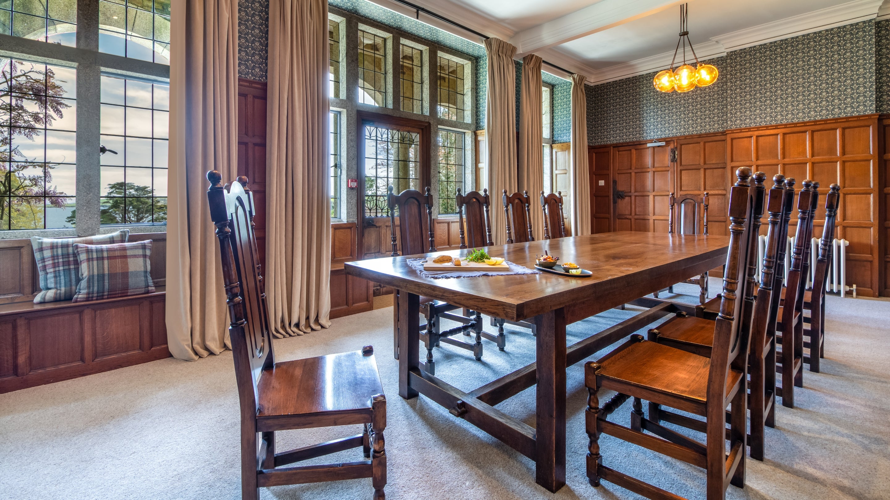 The dining room at Bosveal, Cornwall