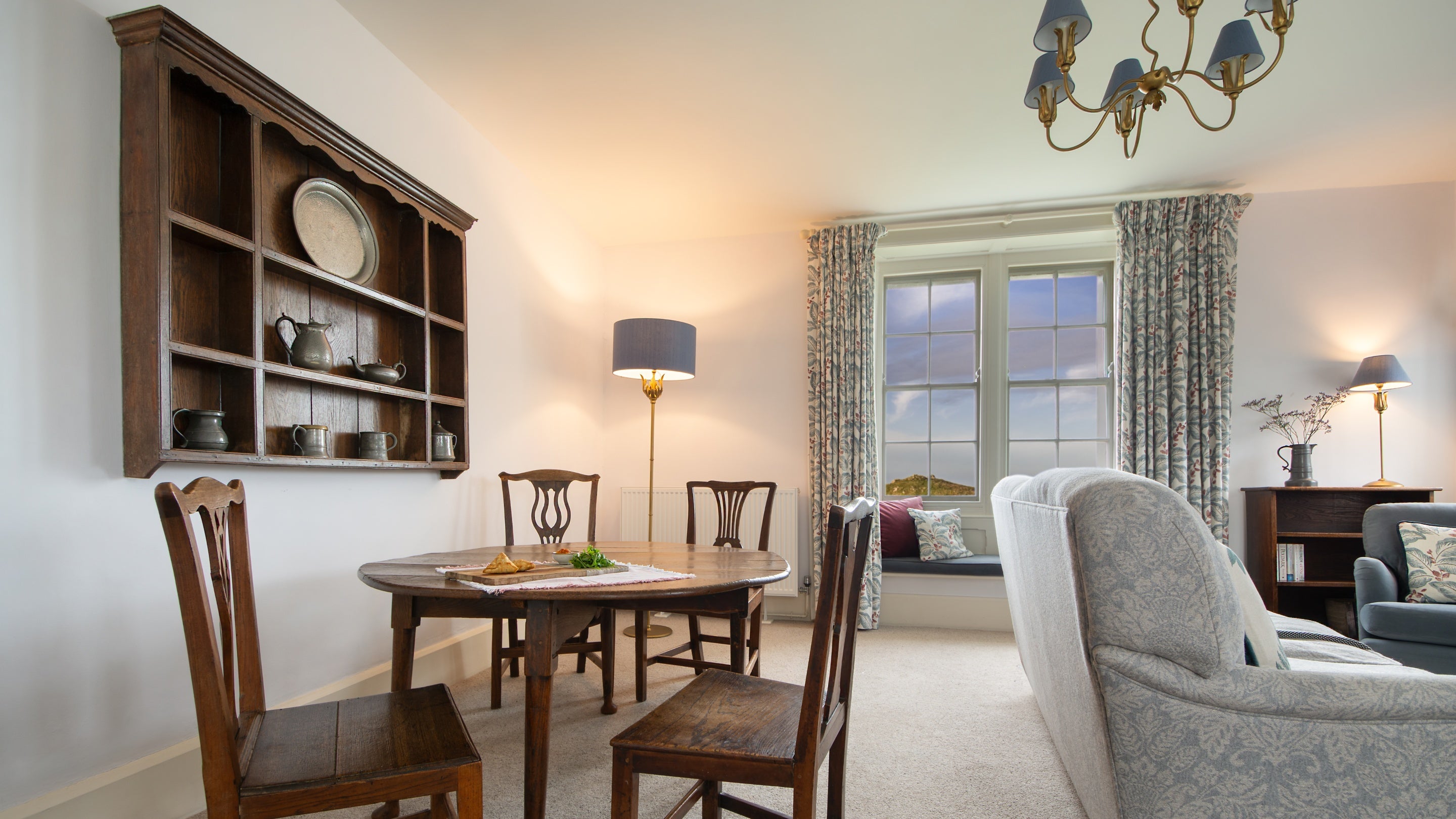 The open-plan sitting and dining room at Carnweather, Cornwall