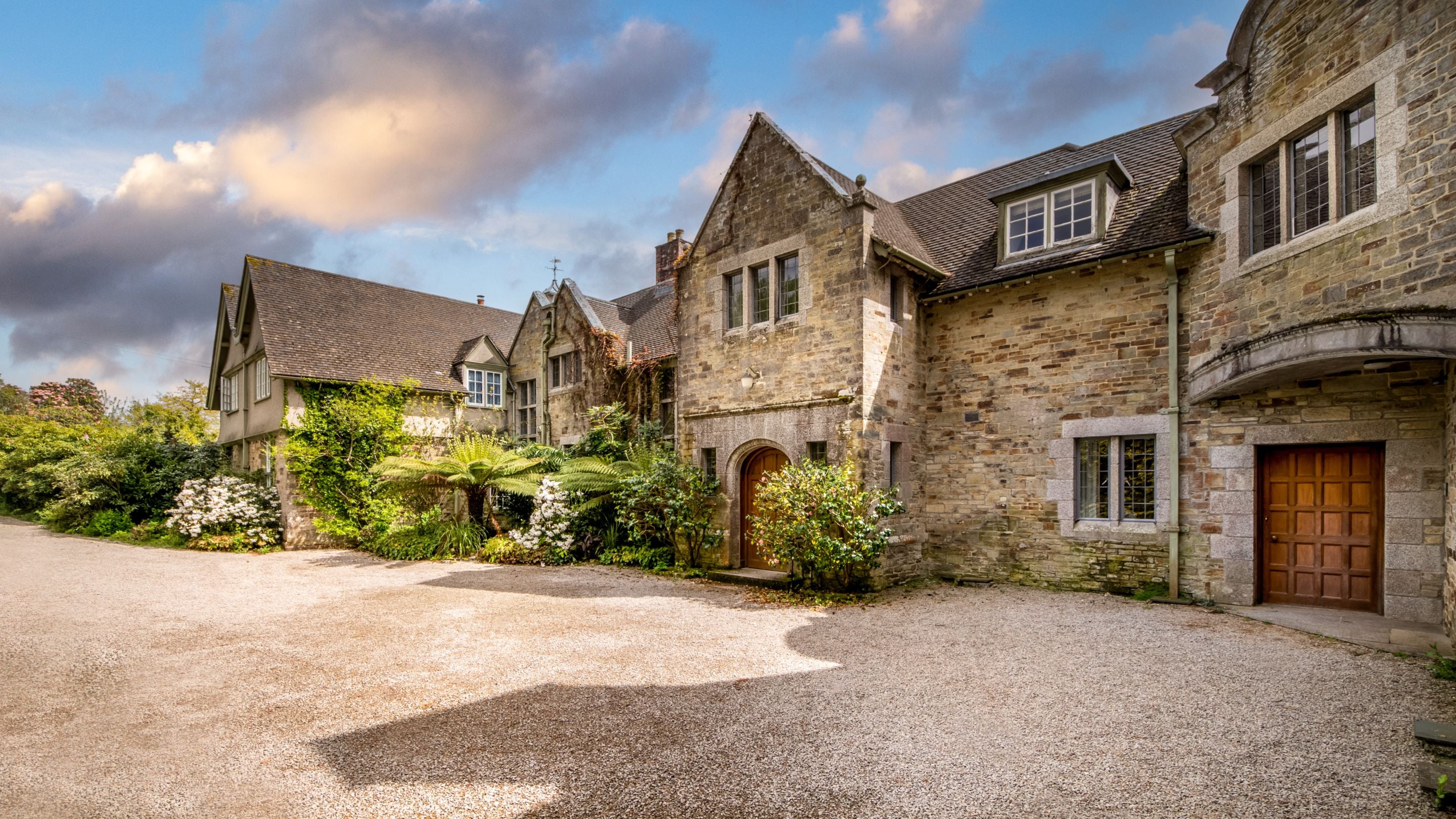 The front door of Chatham on the right and Bosveal on the left, Cornwall