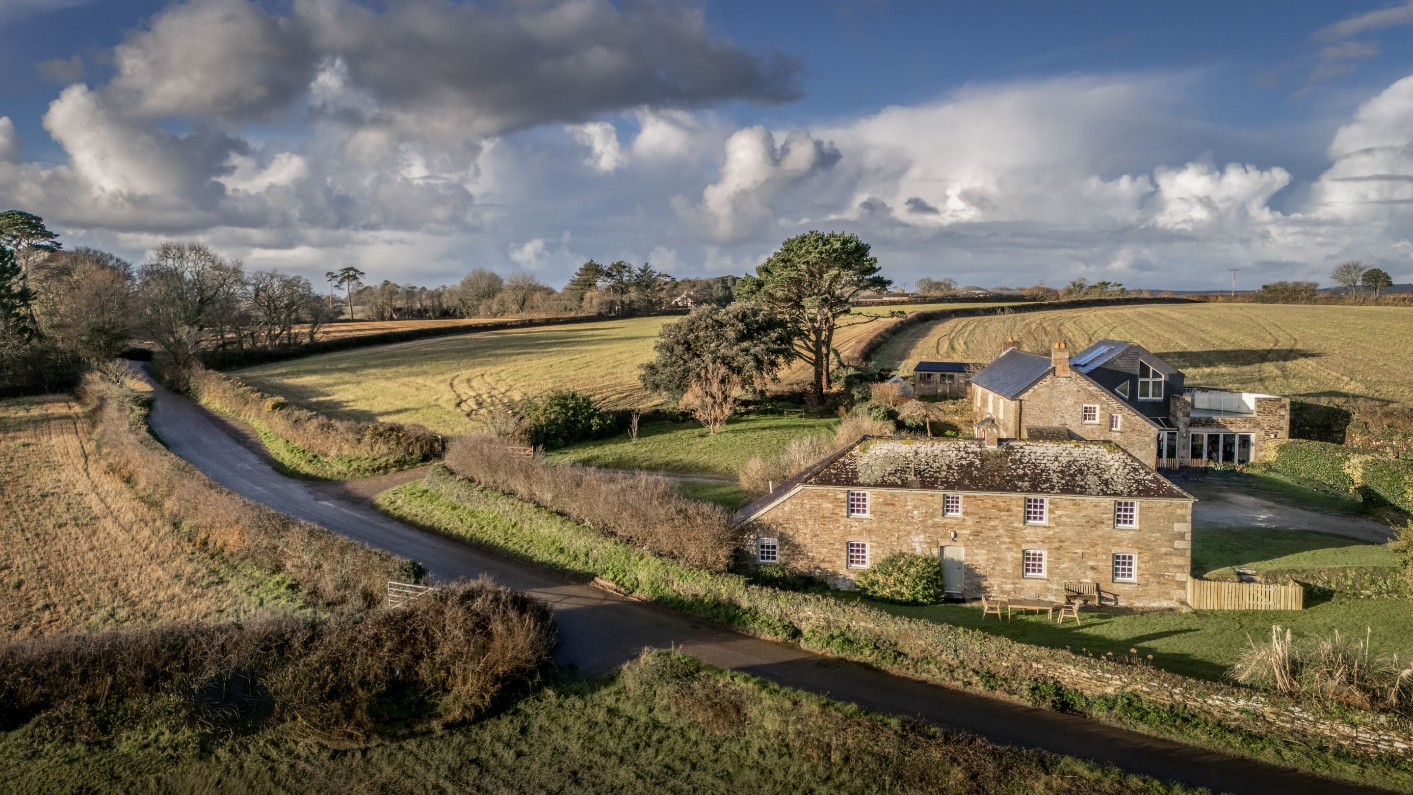 An aerial view of Chenhalls Barn, Cornwall