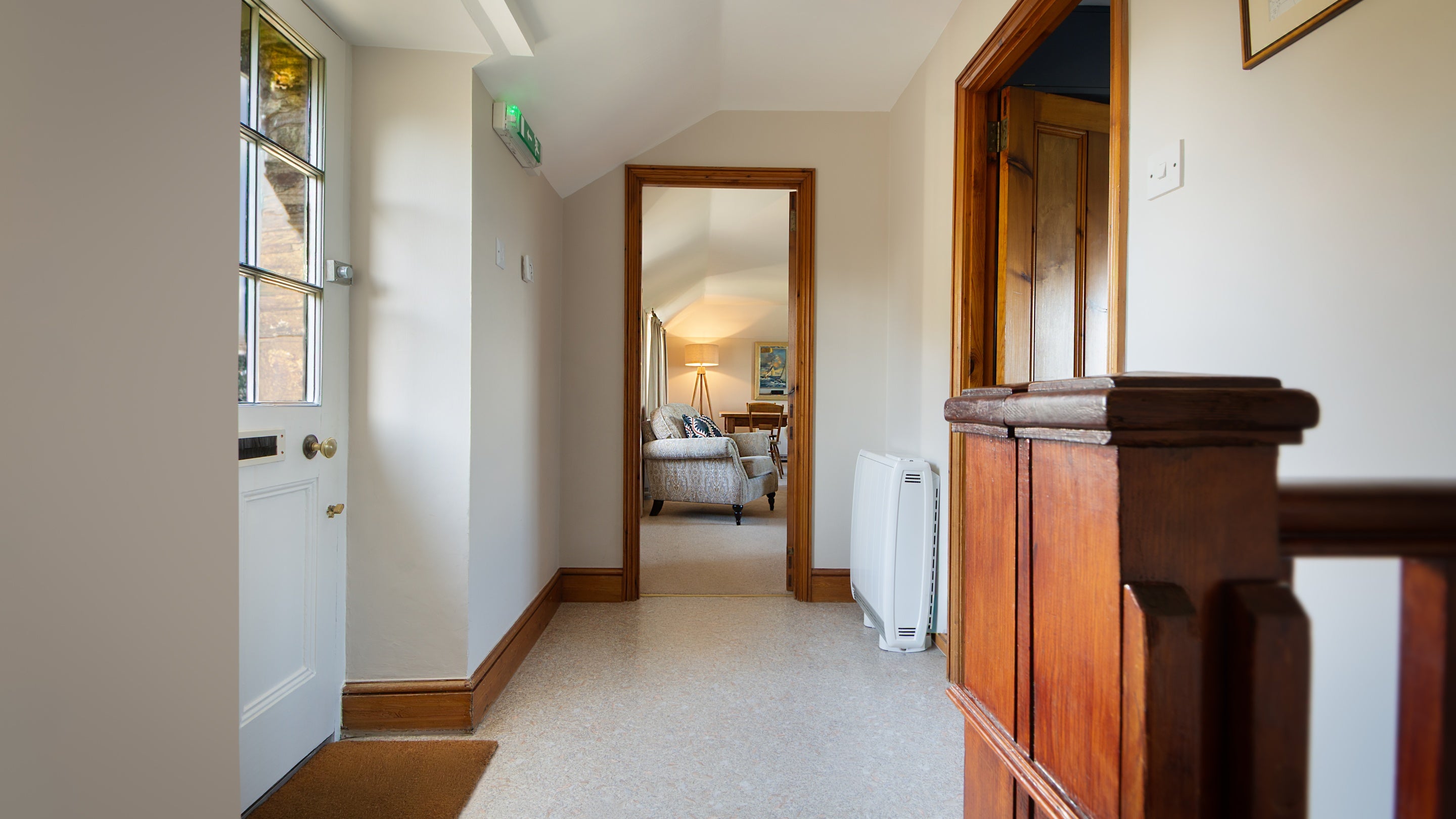 The entrance hall on the first floor of Chenhalls Barn, Cornwall
