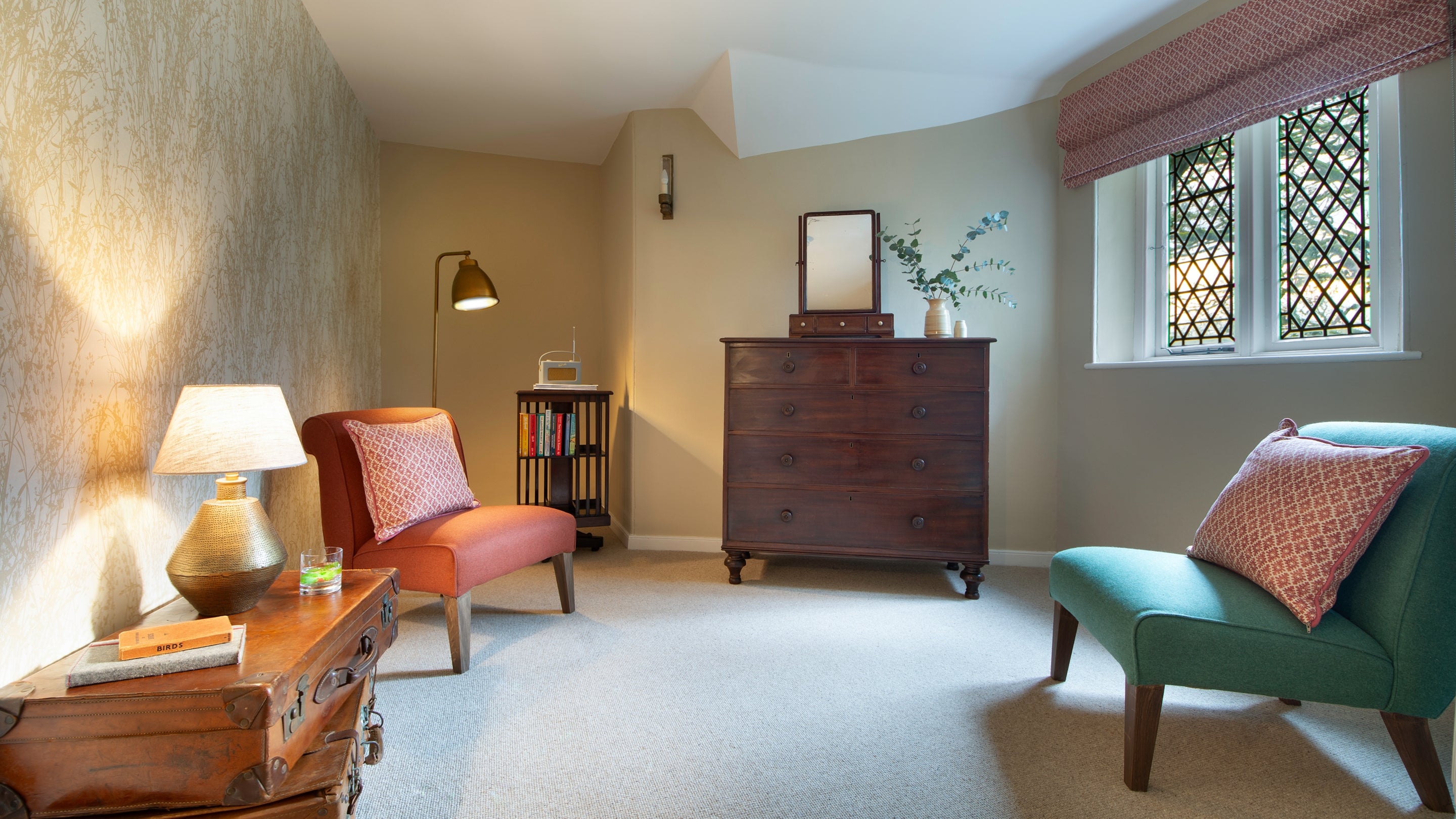The upstairs reading room at Cotehele Quay Lodge Cottage, Cornwall
