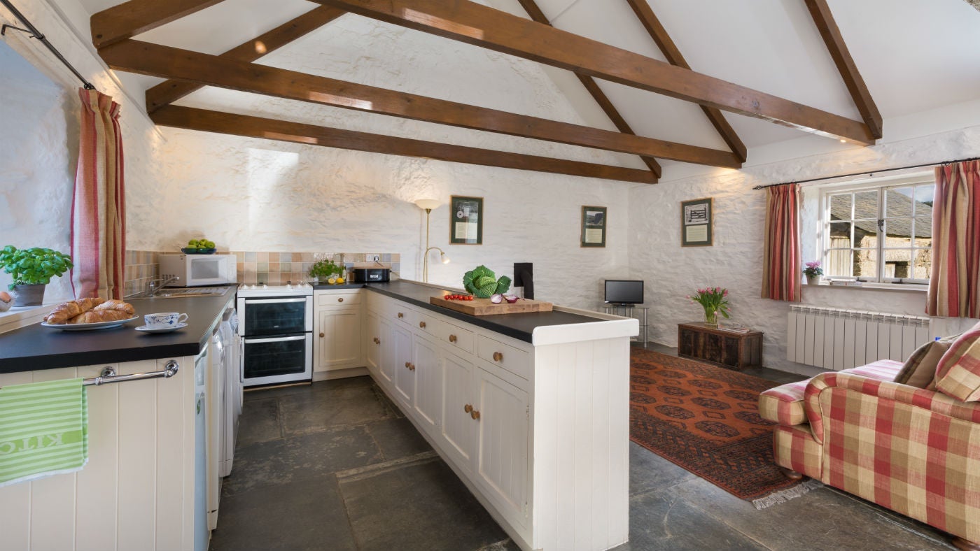 The kitchen at Lower Pentire Barn, Helston, Cornwall