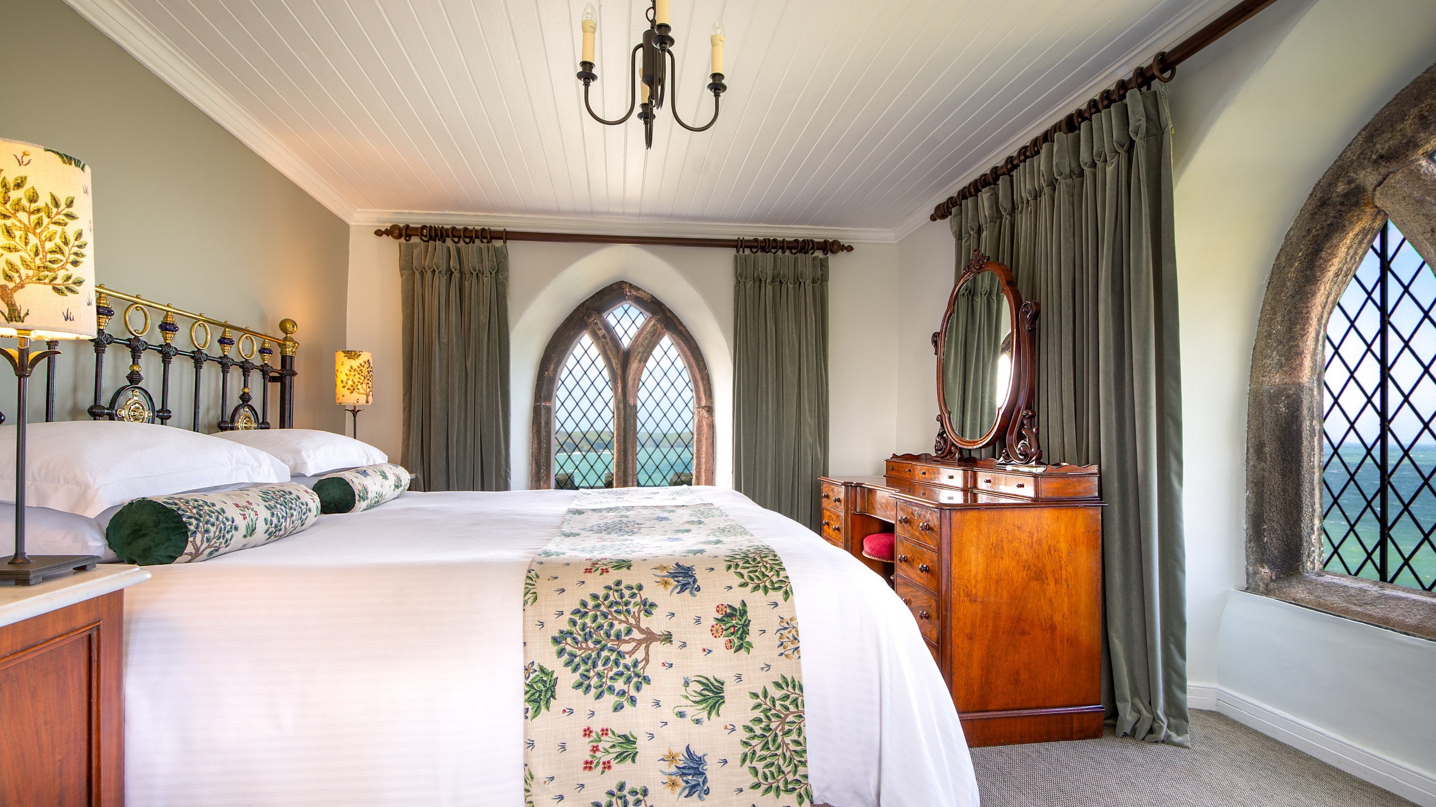 The double bedroom at Doyden Castle, Cornwall