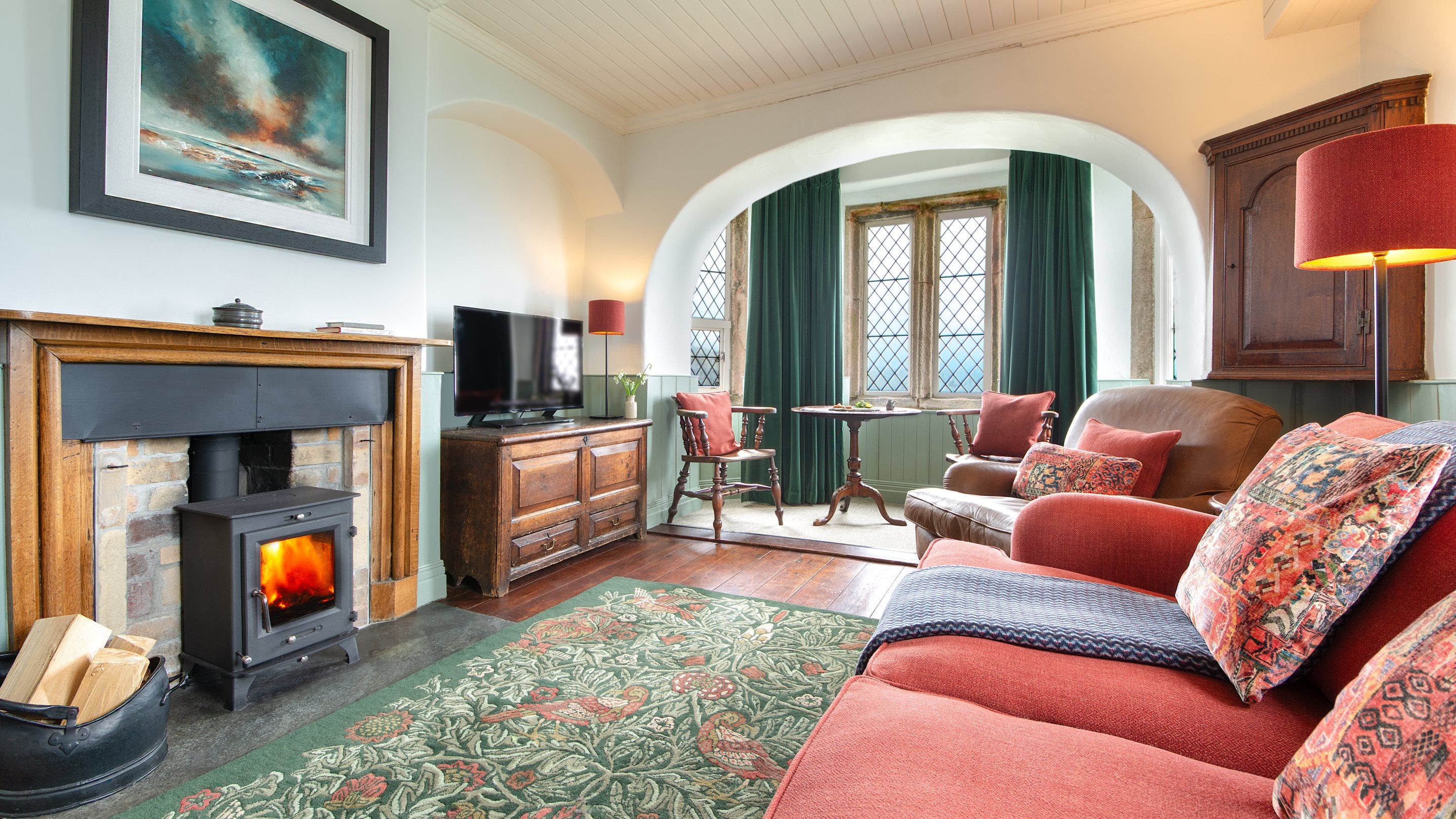 The sitting room at Doyden Castle, Cornwall