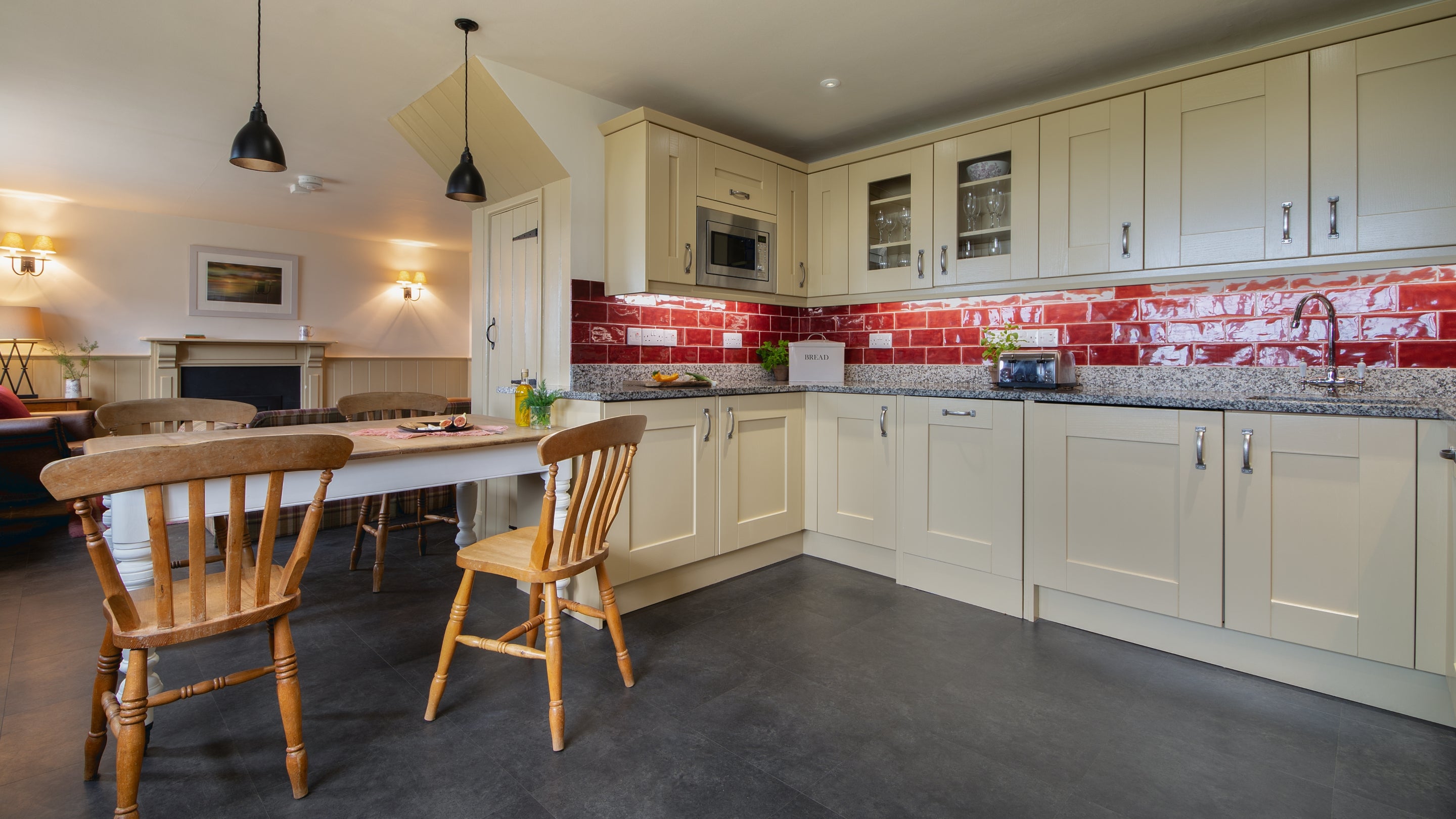 The kitchen and dining area at Doyden Stable Cottage, Cornwall