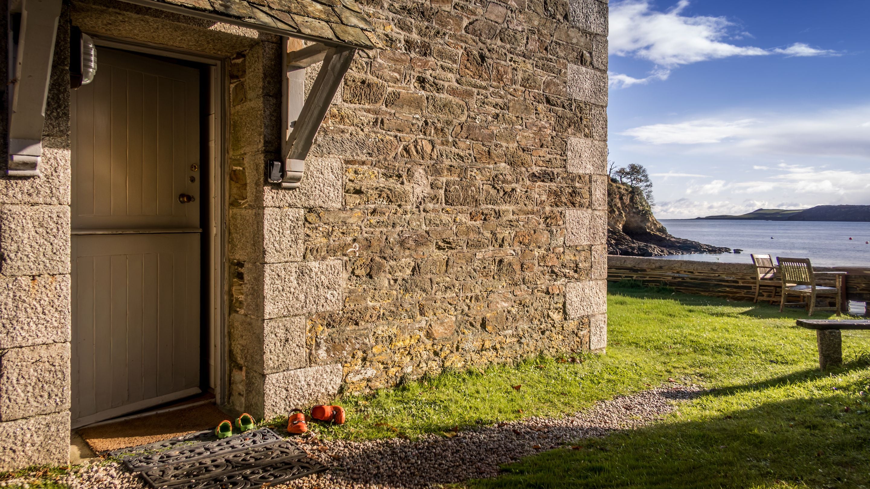 The front door at Durgan Quay Cottage, Cornwall