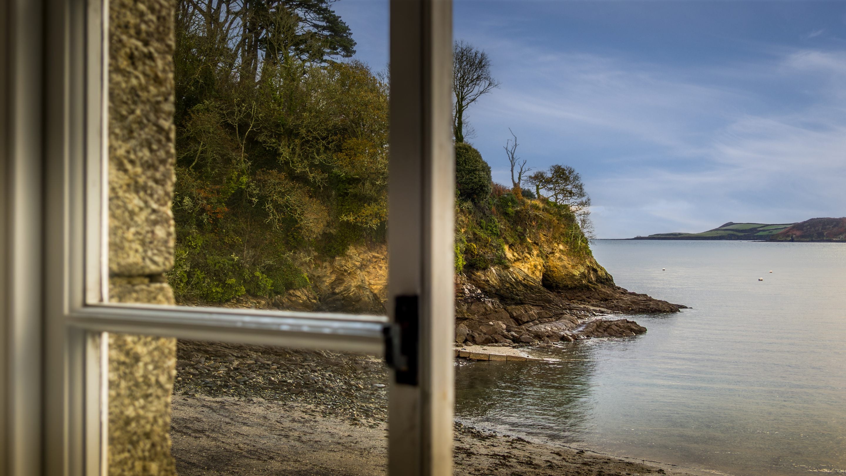 The view from the double bedroom window at Durgan Quay Cottage, Cornwall