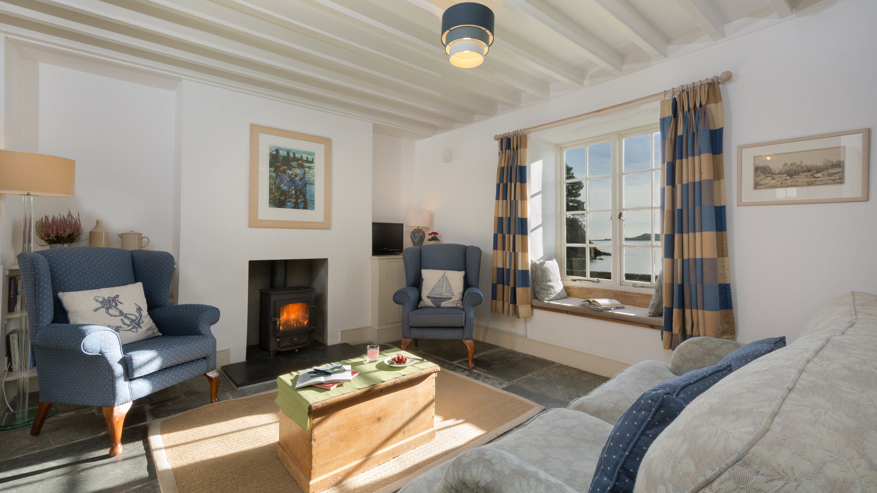 The sitting room at Durgan Quay Cottage, Cornwall