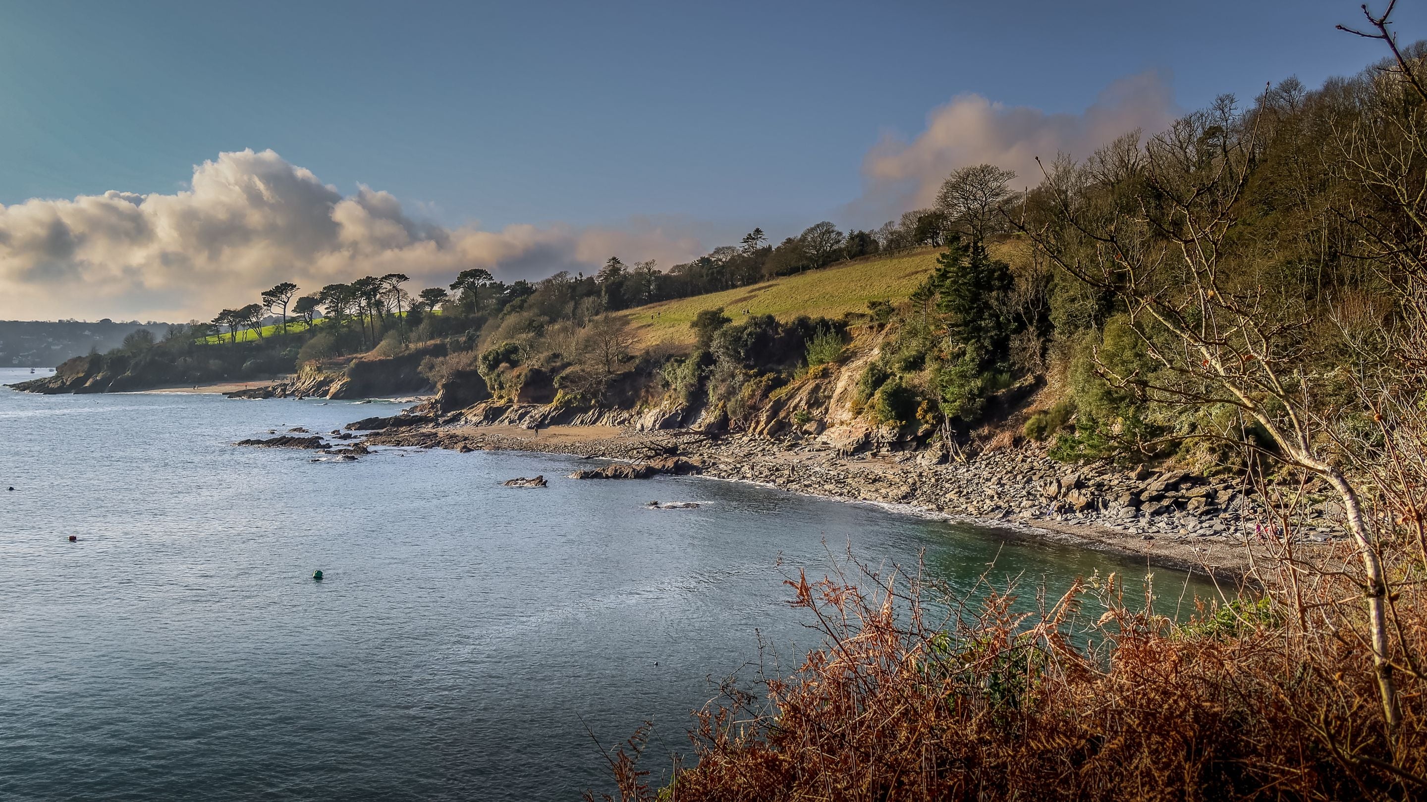 The Helford River, viewed from the coast path near Durgan in winter, Cornwall