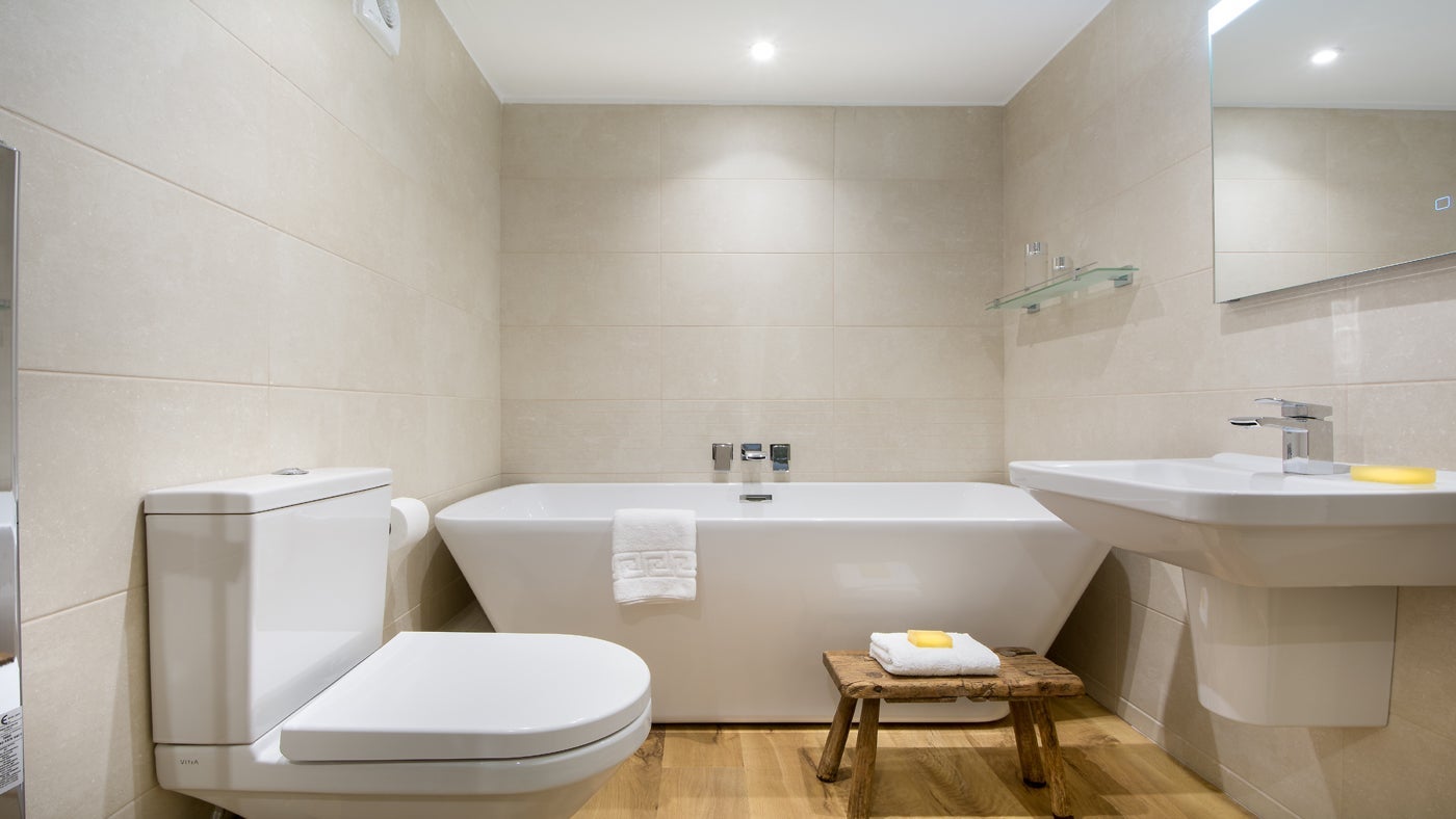 The bathroom at Fortescue, Lanteglos-by-Fowey, Cornwall 