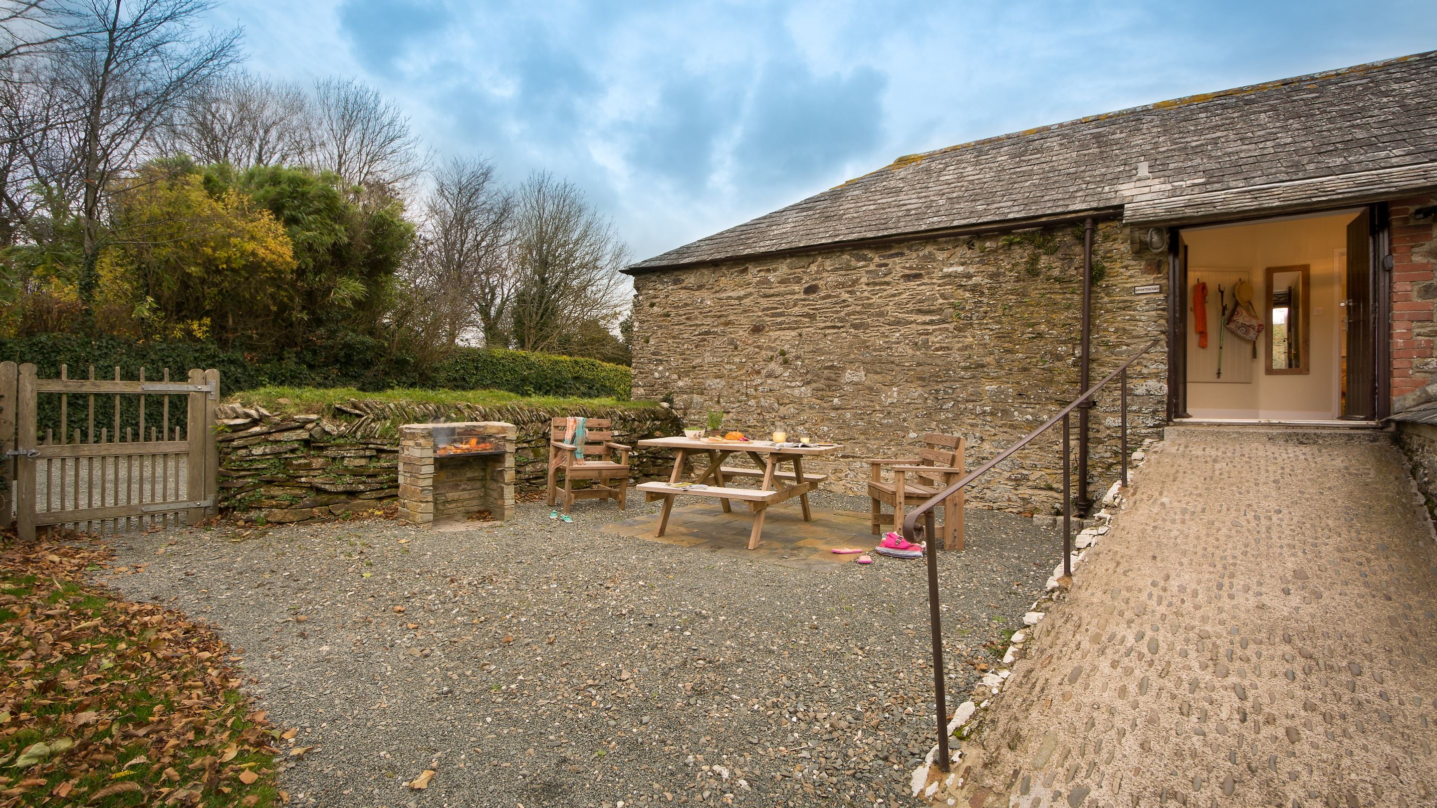 The outdoor ramp leads up to the entrance on the first floor at Fortescue, Cornwall