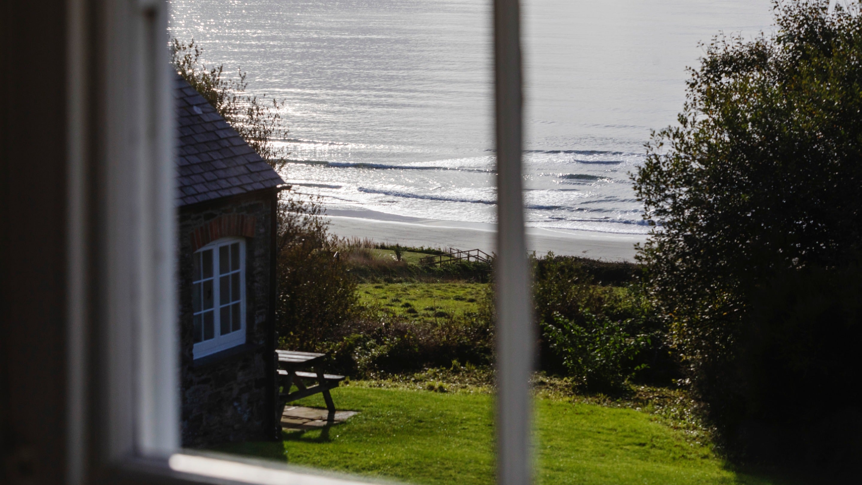 A view of the beach from the window of Gwendra Granary, Cornwall