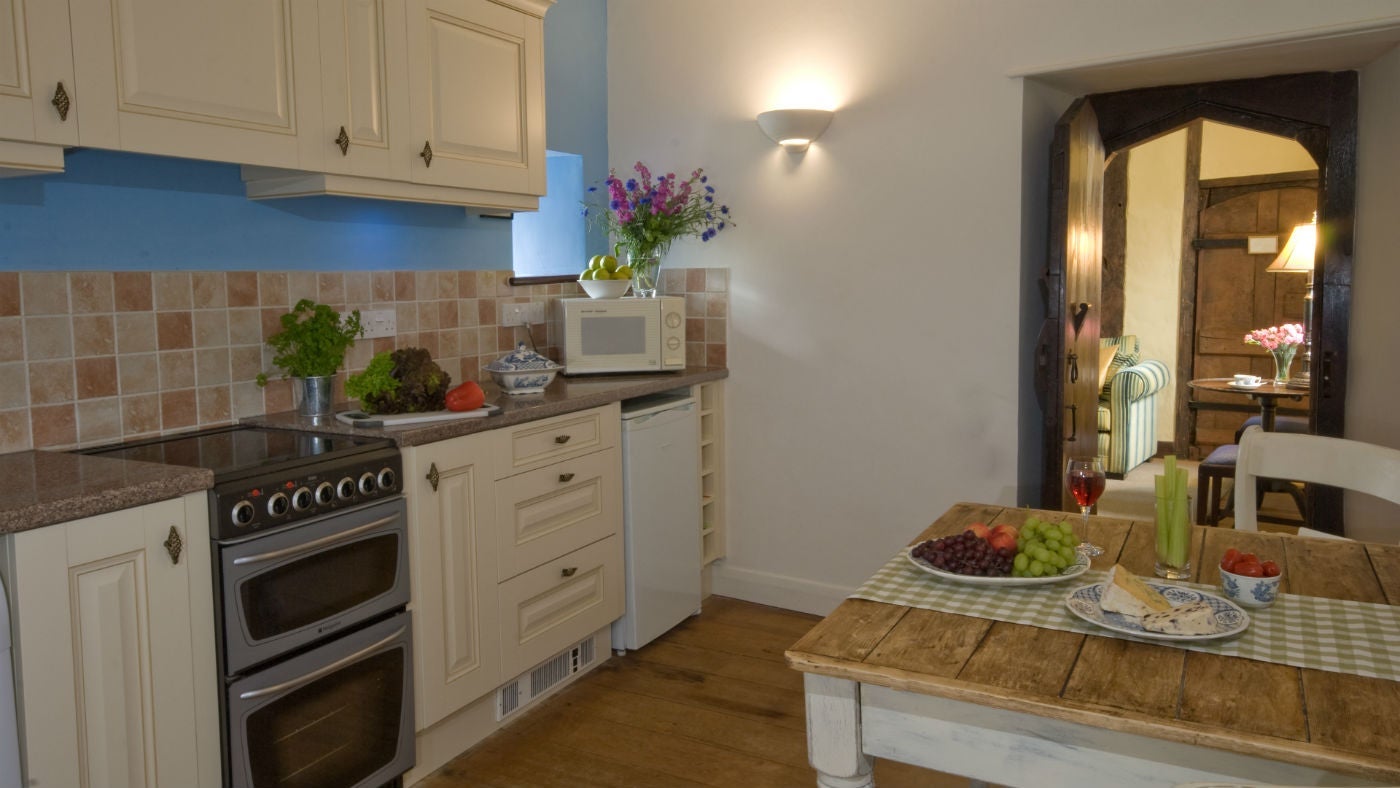 The kitchen at Hall Court, Cotehele, St Dominick, Cornwall