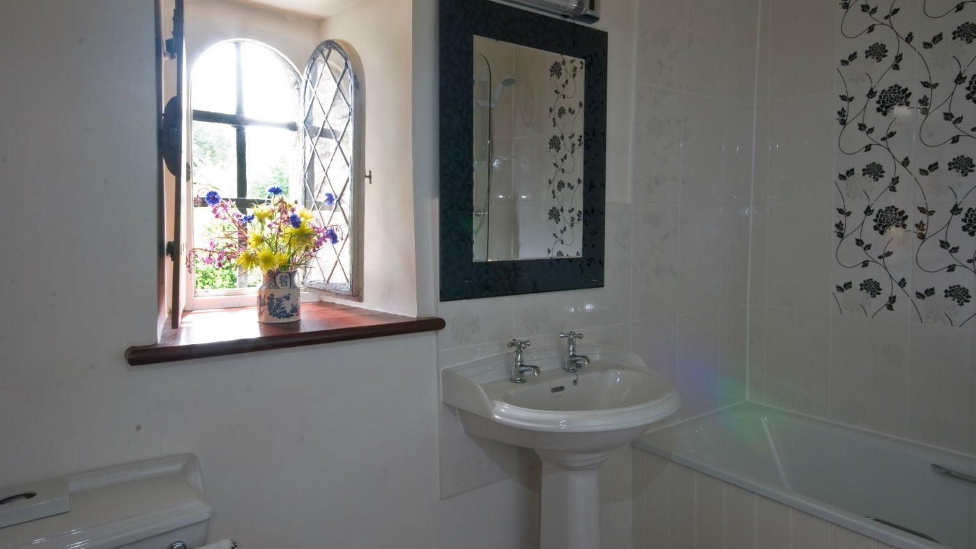 The bathroom at Hall Court, Cotehele, St Dominick, Cornwall