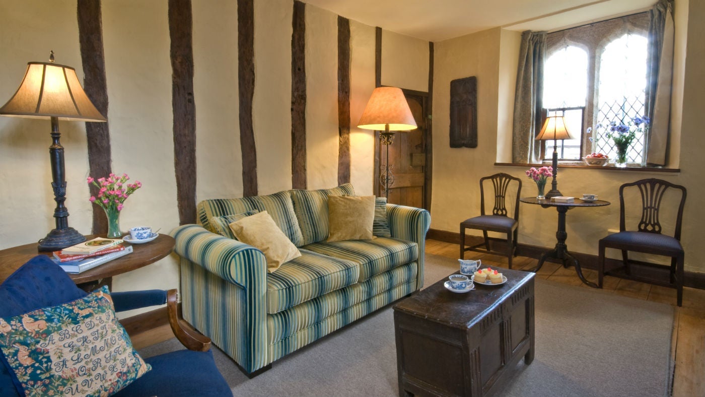 The sitting room at Hall Court, Cotehele, St Dominick, Cornwall