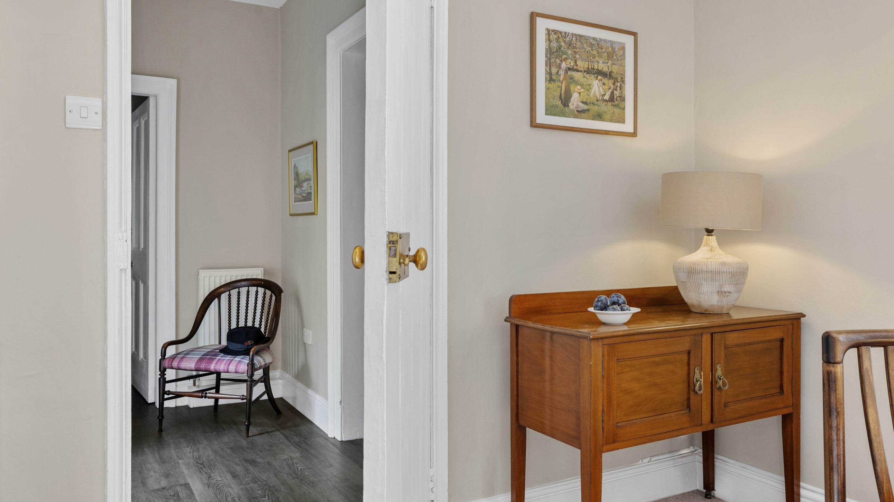 Looking from the dining room to the entrance hall at Helston Lodge, Cornwall