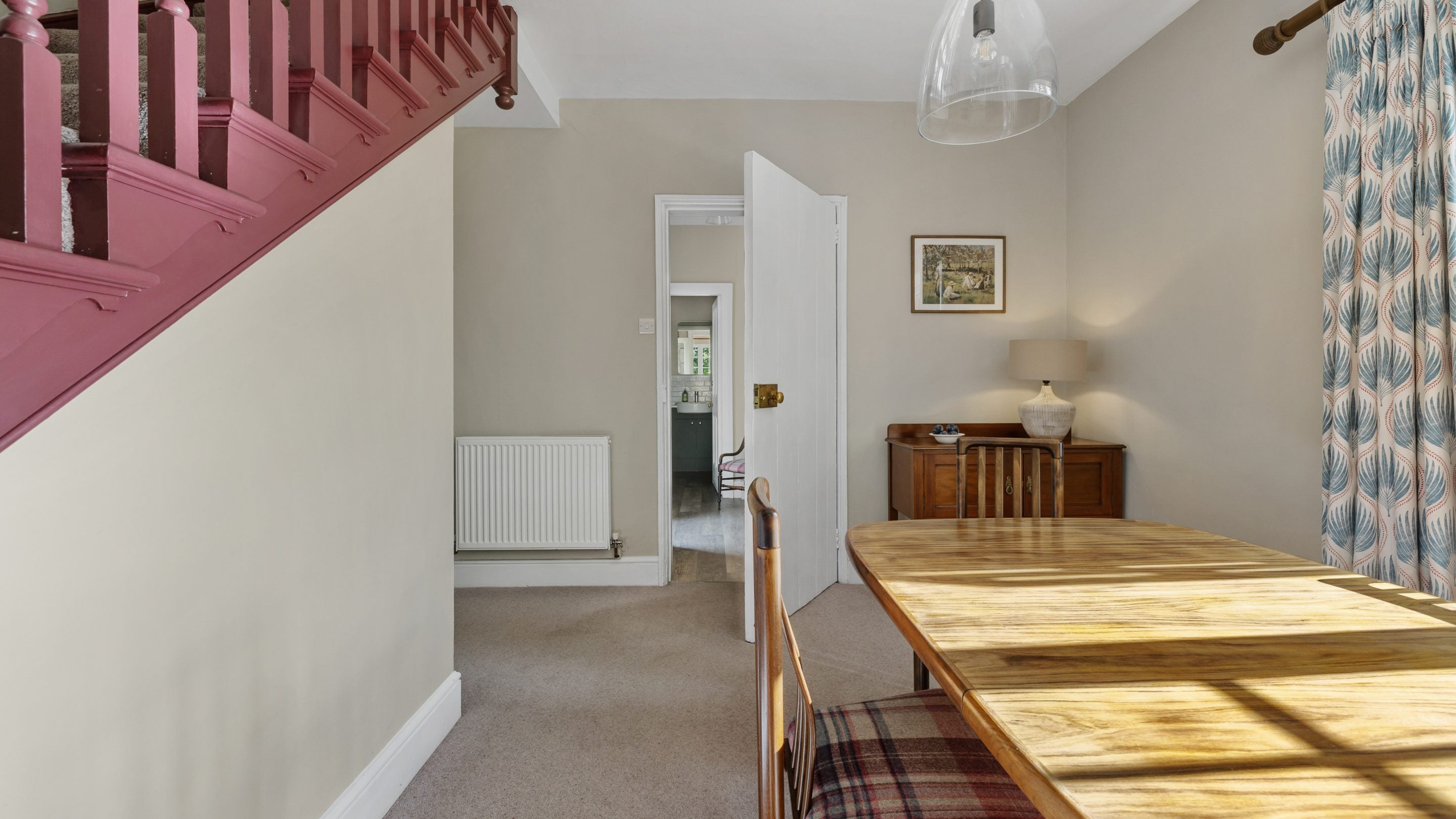 The dining room looking towards the entrance hall at Helston Lodge, Cornwall