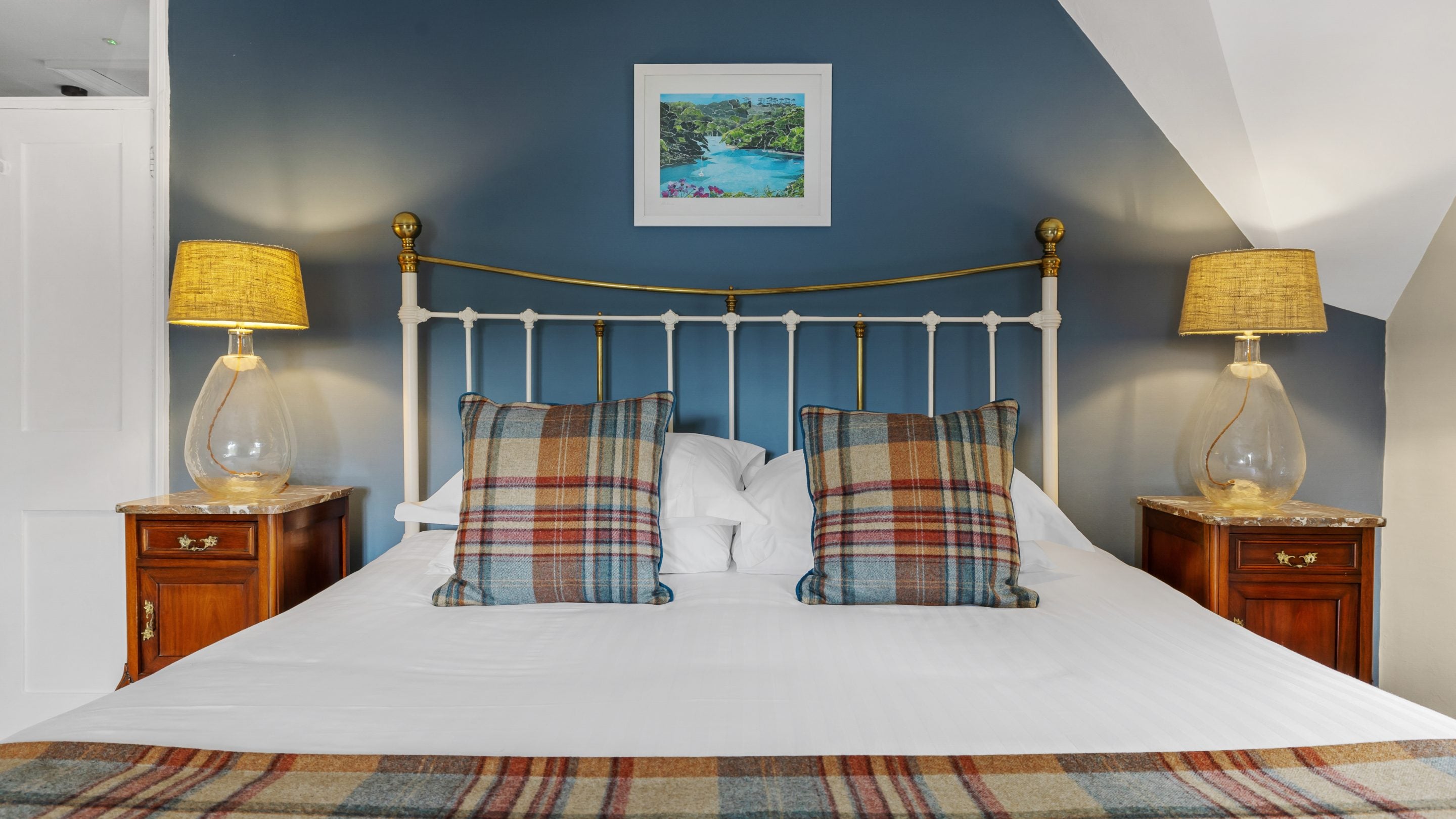The super-king bedroom at Helston Lodge, Cornwall