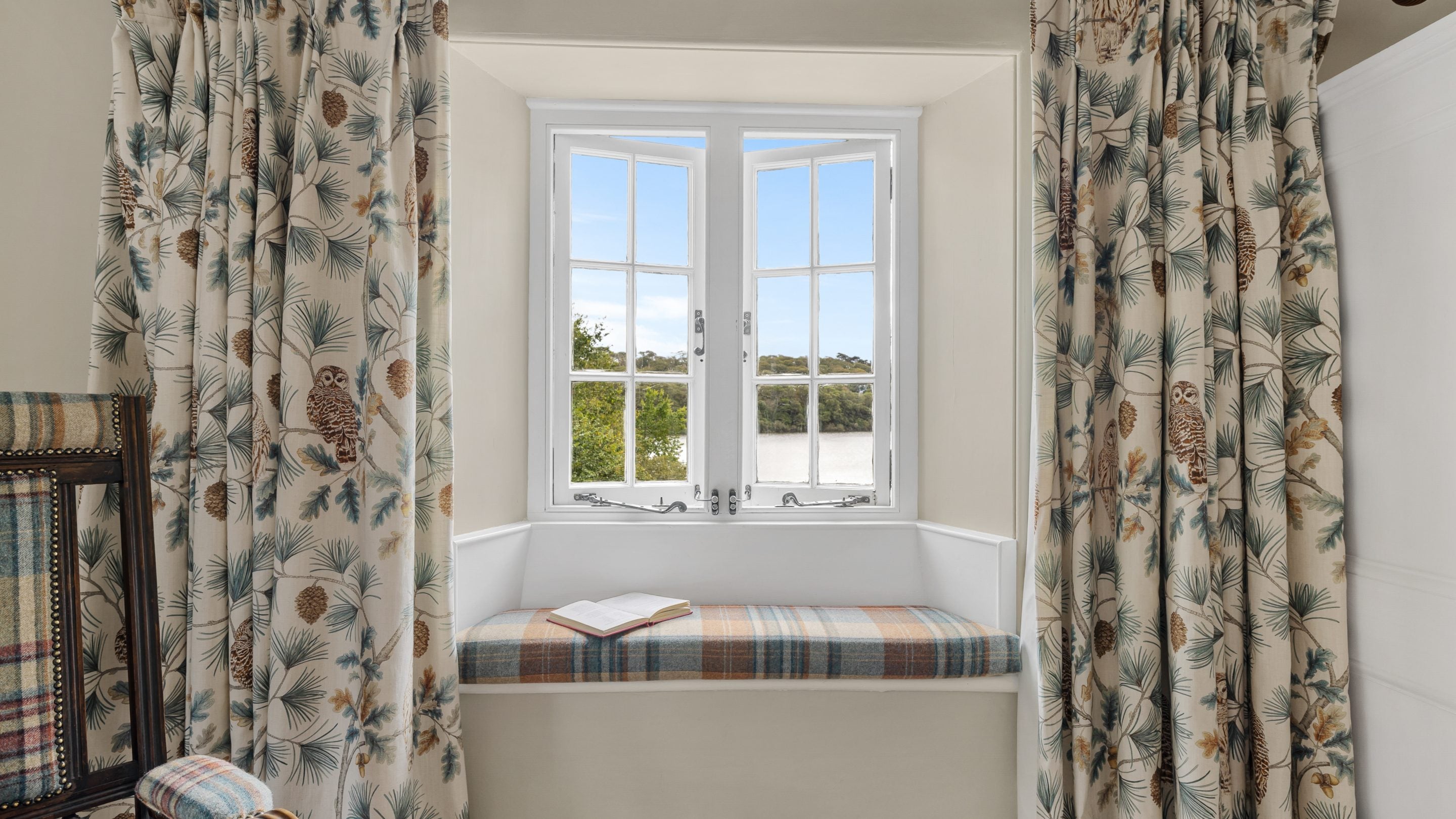 The view from the window seat in the super-king bedroom at Helston Lodge, Cornwall