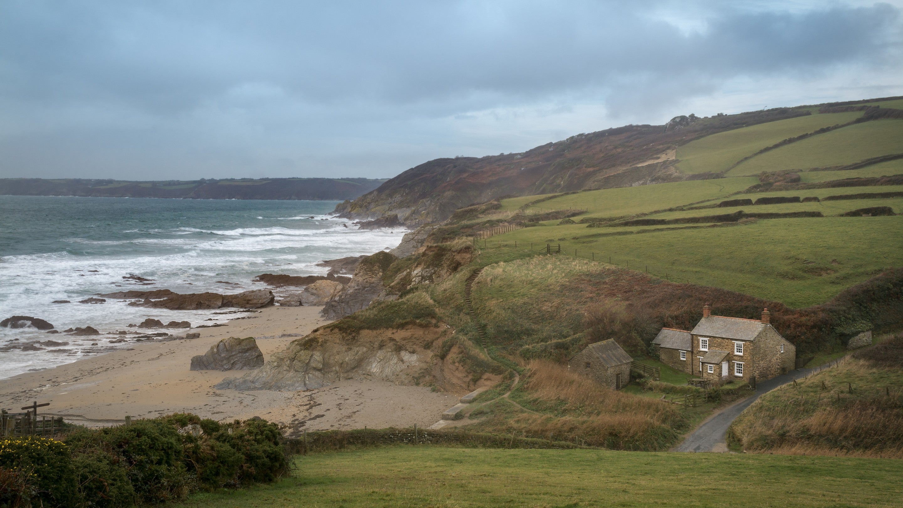 The exterior of Hemmick Cottage, overlooking the beach, Cornwall