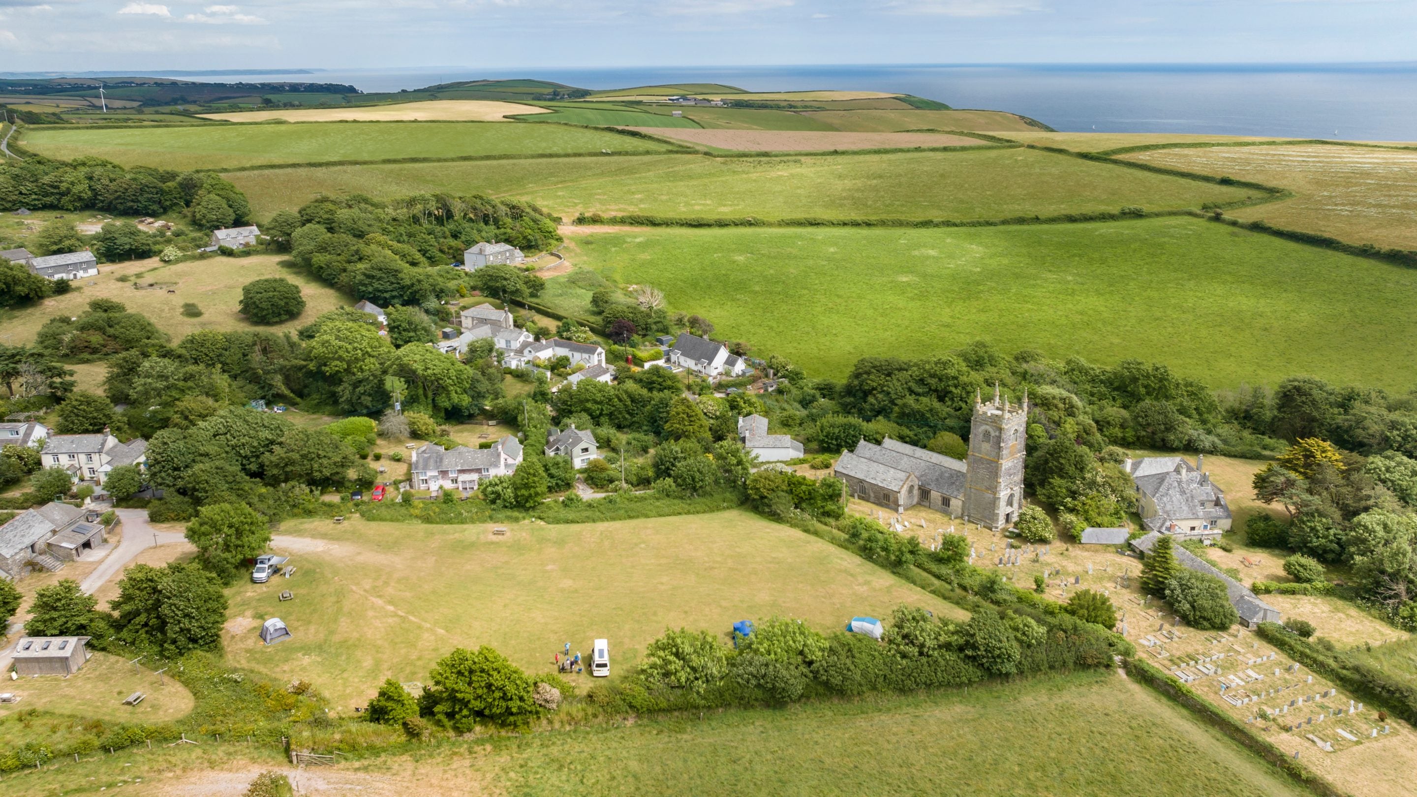 An aerial view of Highertown Farm Campsite, Cornwall