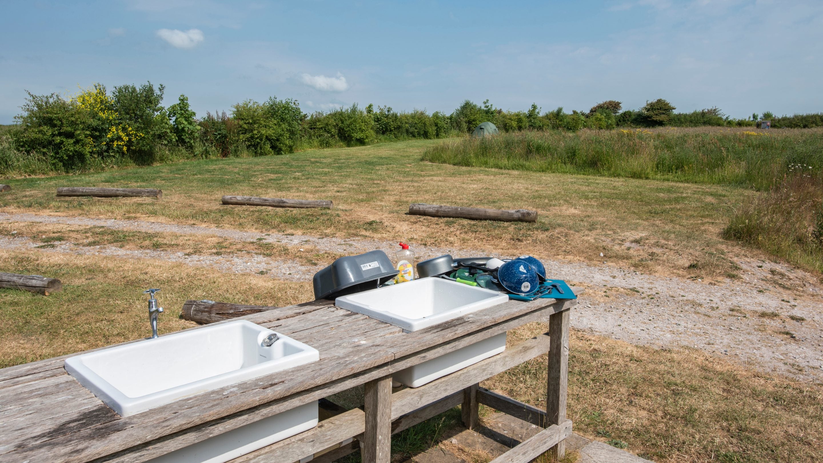 The outdoor washing-up area at Highertown Farm Campsite, Cornwall