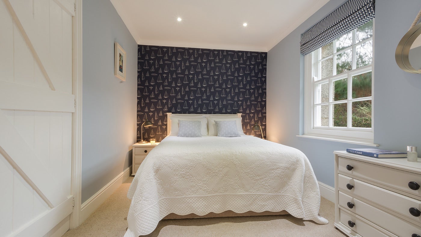 The bedroom at The Lieutenant's Quarter, Roseland, Cornwall