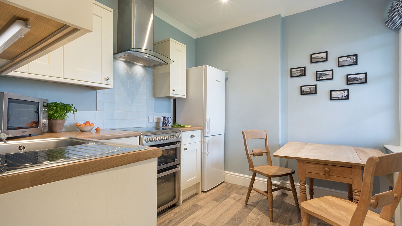 The kitchen at The Lieutenant's Quarter, Roseland, Cornwall