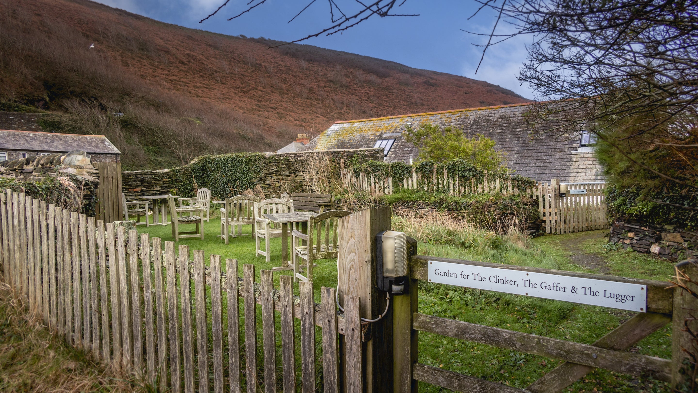 The shared garden at The Lugger, Cornwall
