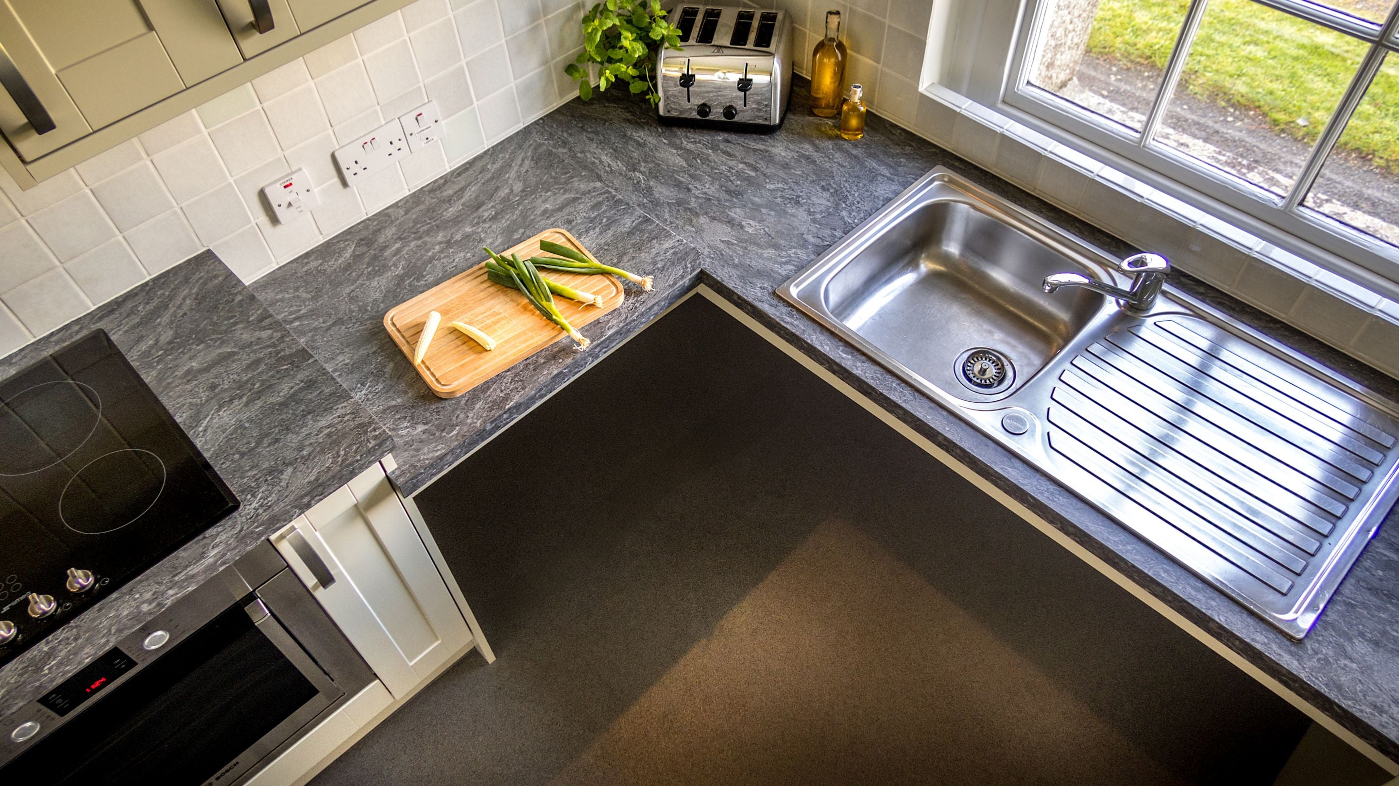 The kitchen at The Major's Quarter has space under the counter and sink for wheelchair users, Cornwall