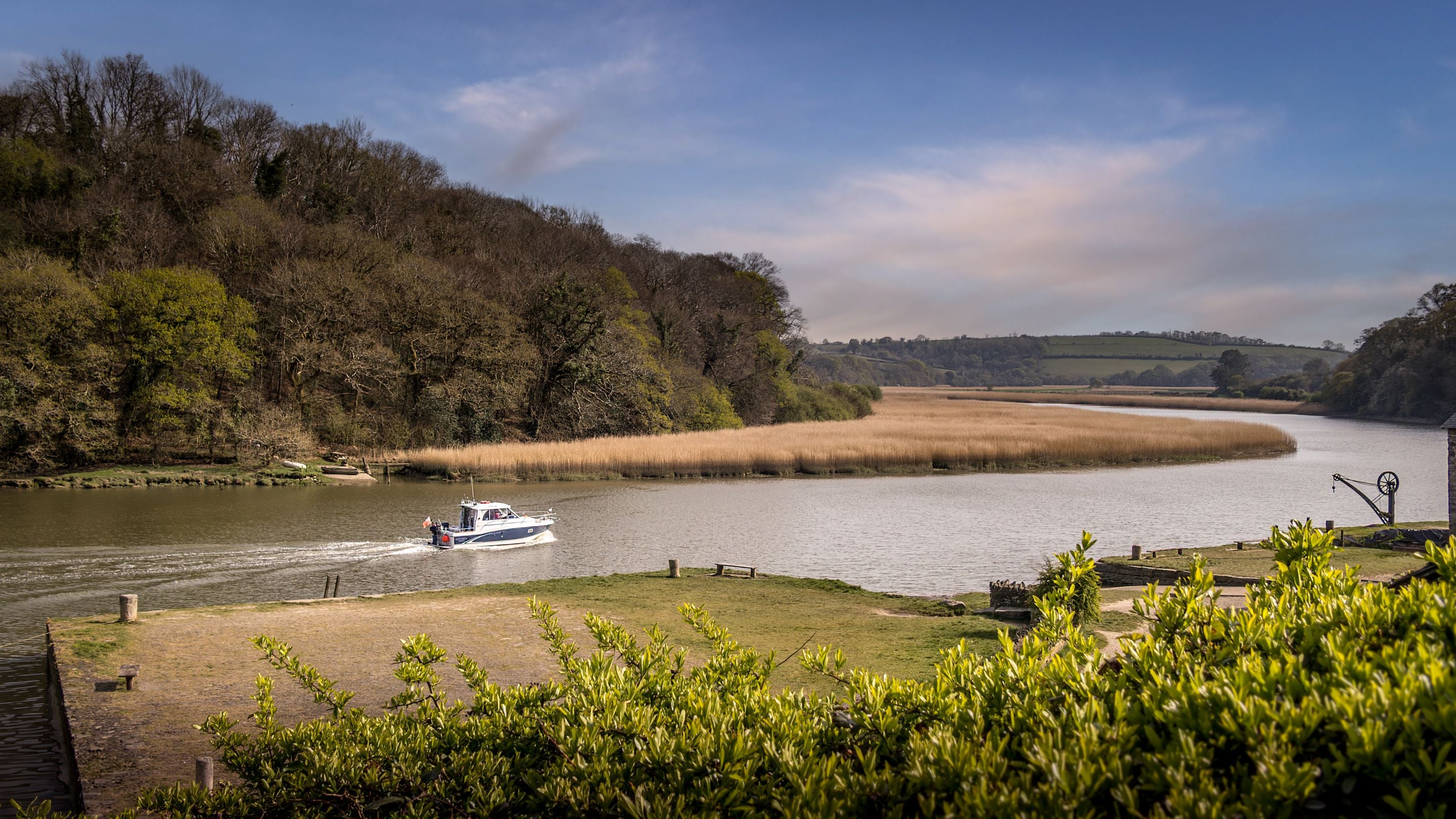 The view of the River Tamar from the garden at Malt House in spring, Cornwall