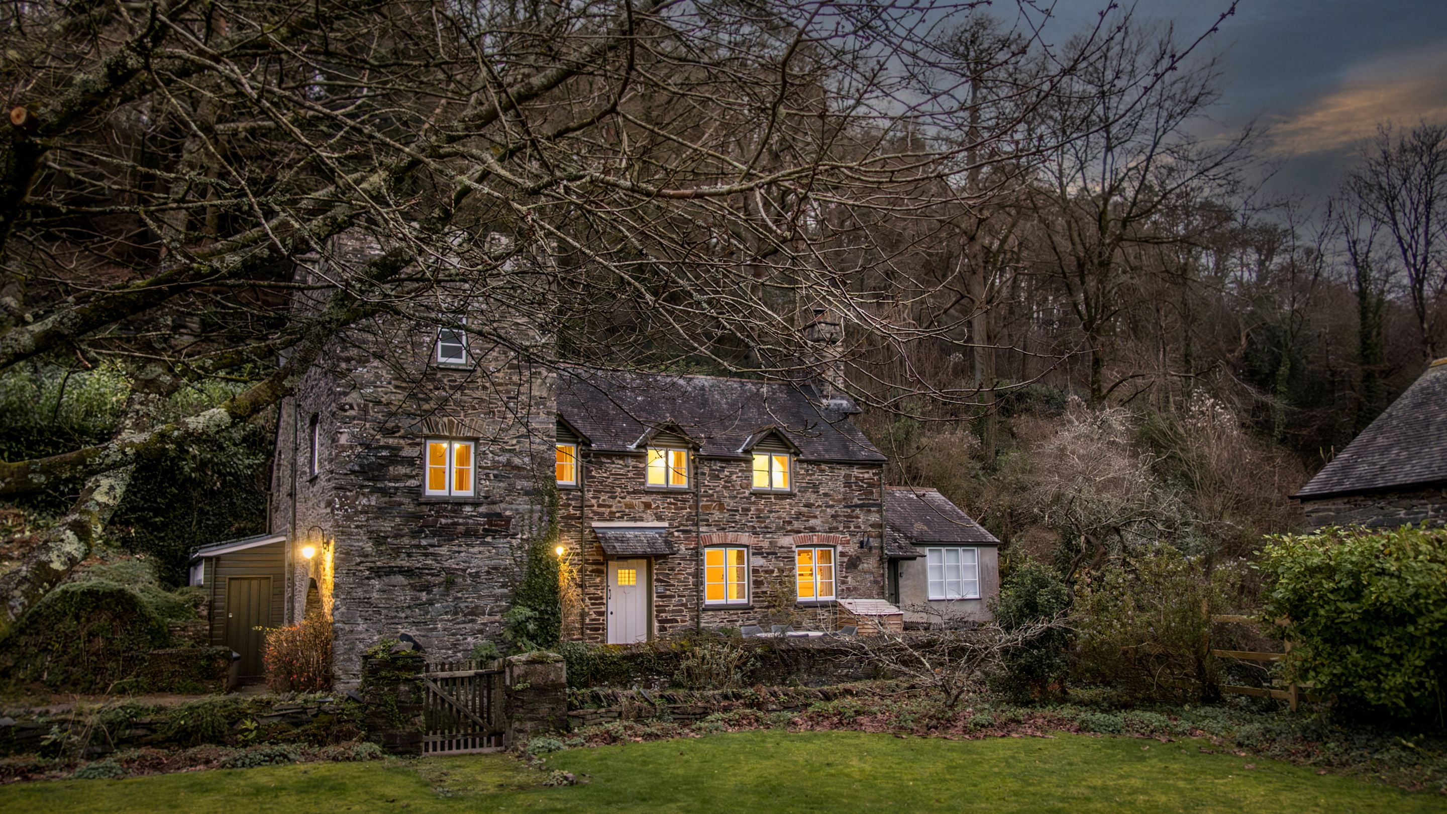 The exterior of Malt House on a winter's evening, Cornwall