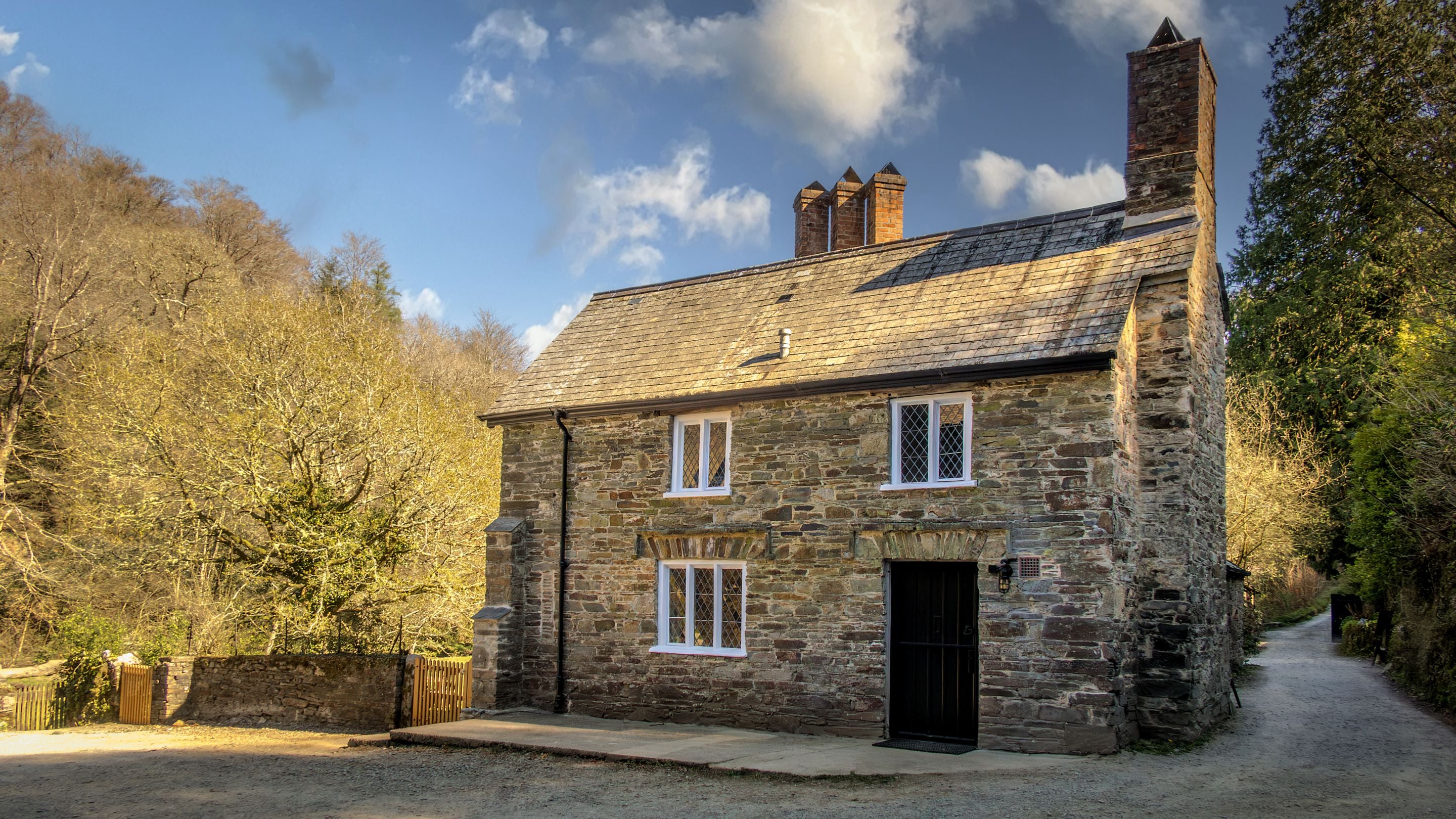 The side of Miller's House, with path that leads to the enclosed garden, Cornwall