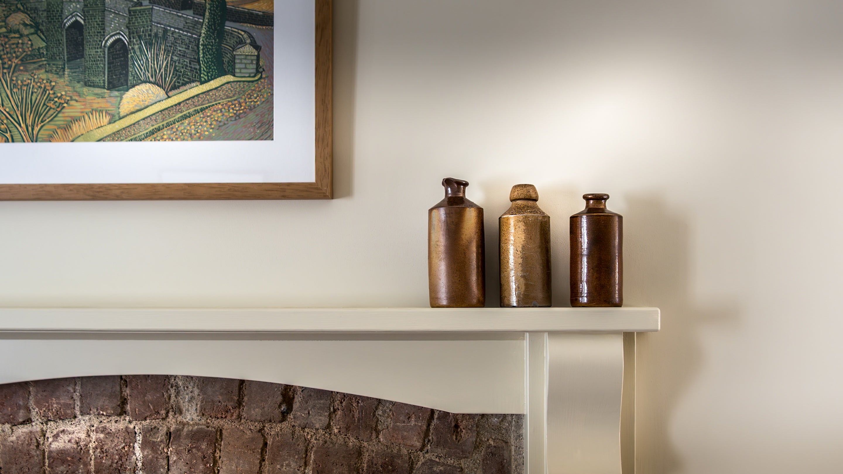 The fireplace mantel in the sitting room of Miller's House, Cornwall