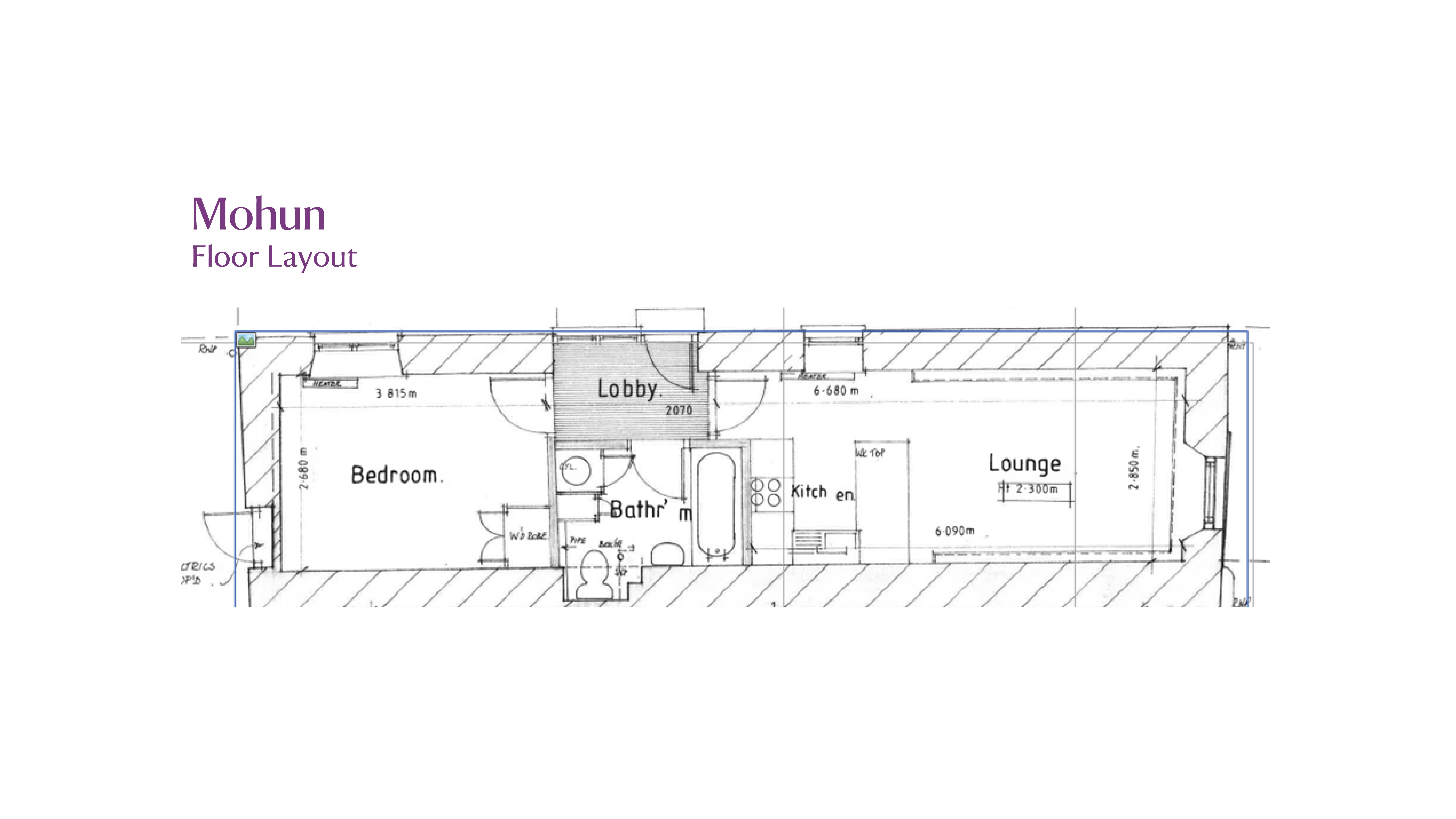 The floor plan for Mohun, showing entrance hall, open-plan kitchen, dining and sitting room, double bedroom and bathroom