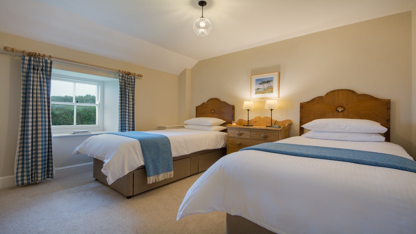 One of the twin bedroom at Mowhay, Roseland, Cornwall
