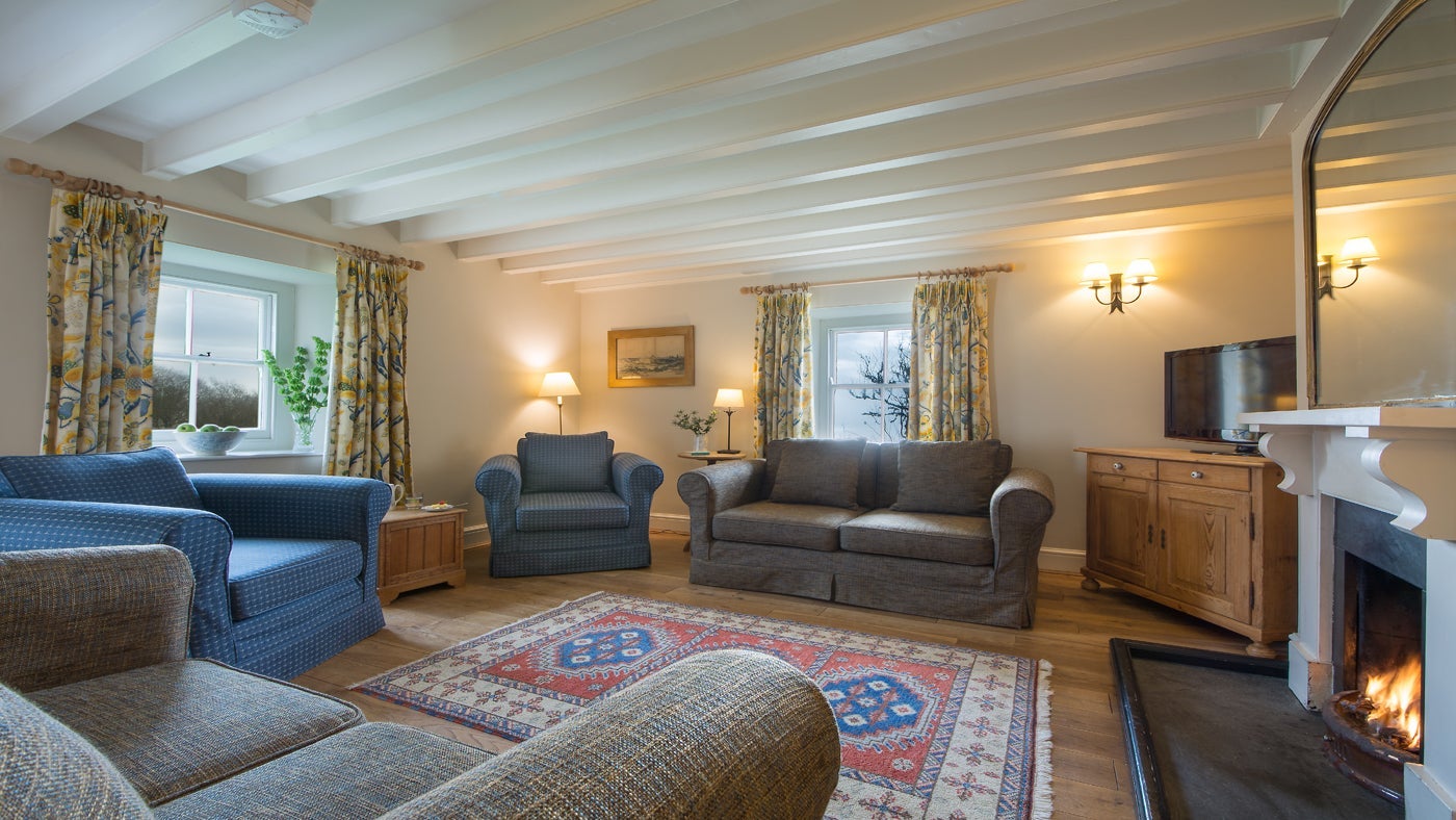 The sitting room at Mowhay, Roseland, Cornwall
