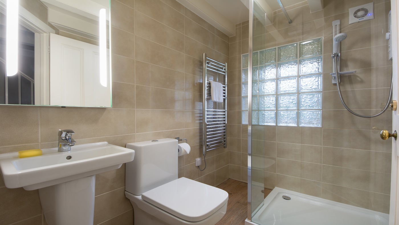 The downstairs shower room at Mowhay, Roseland, Cornwall