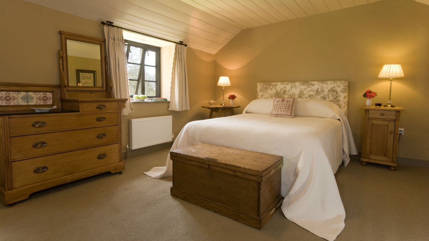 A double bedroom at Nanceglos House, Penzance, Cornwall