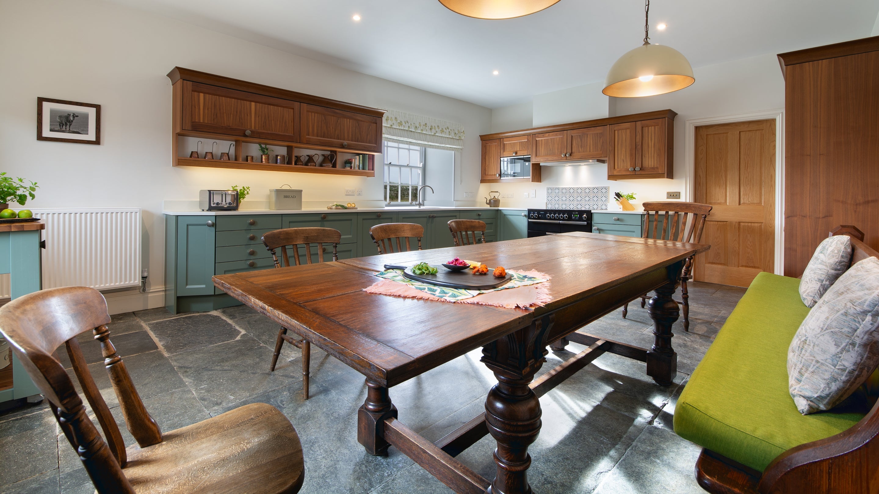 The kitchen and dining room at Pentire Head Farmhouse, Cornwall